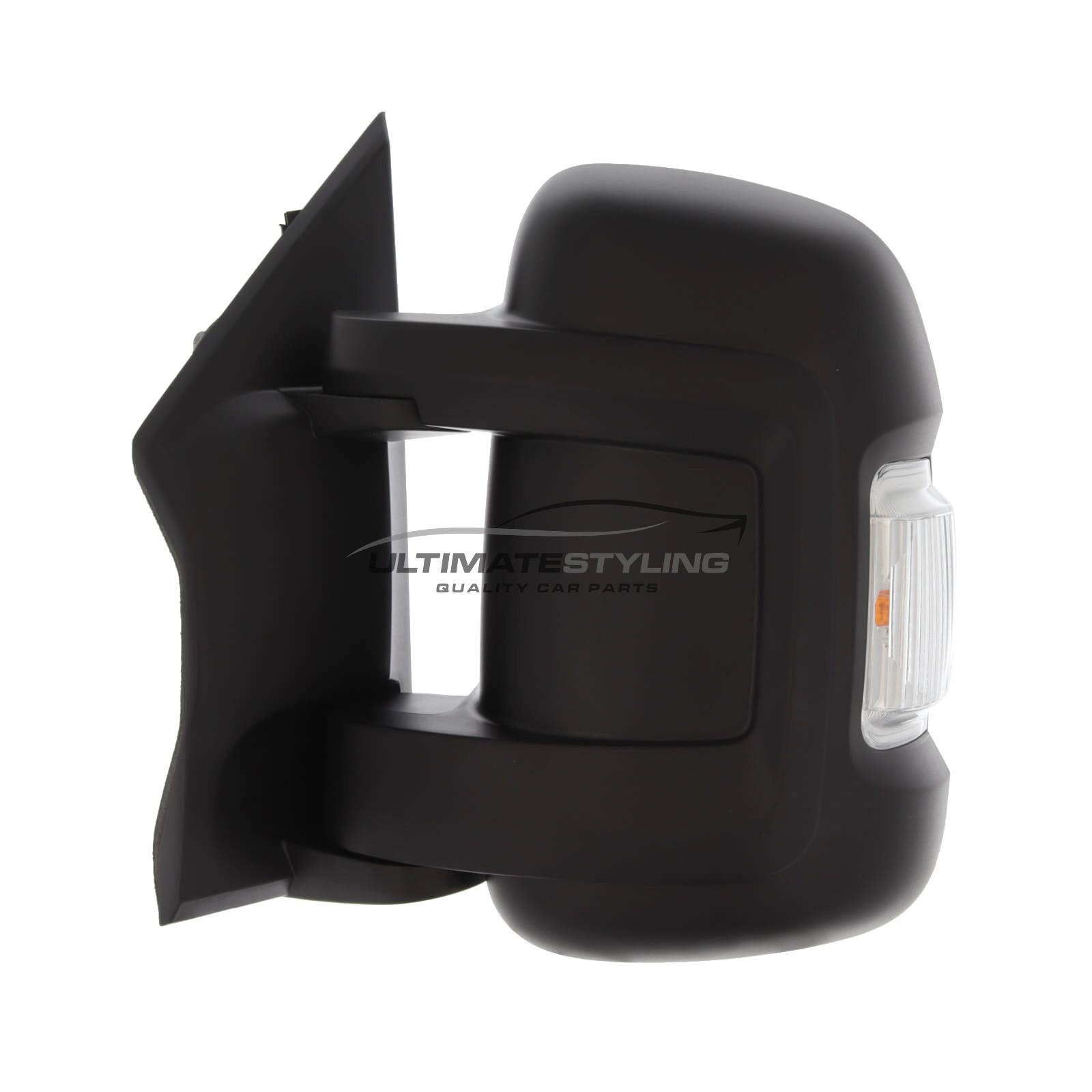 Citroen Relay, Fiat Ducato, Peugeot Boxer, Vauxhall Movano Short Arm Wing Door Mirror - Electric Power Folding - Heated - Convex Glass - Blind Spot Indicator - Black Cover - Passengers Side Nearside Left Hand