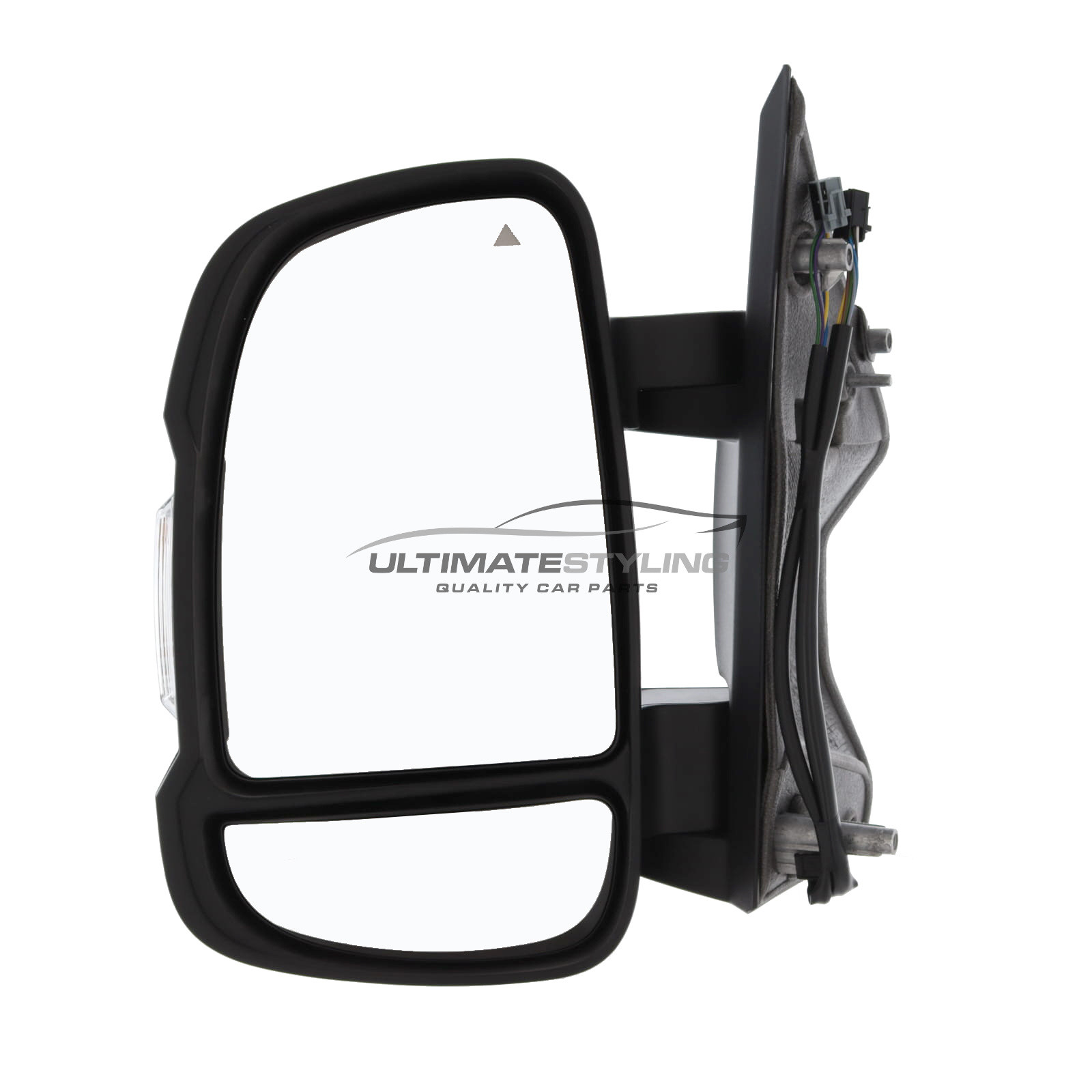 Citroen Relay, Fiat Ducato, Peugeot Boxer, Vauxhall Movano Short Arm Wing Door Mirror - Electric Power Folding - Heated - Convex Glass - Blind Spot Indicator - Black Cover - Passengers Side Nearside Left Hand