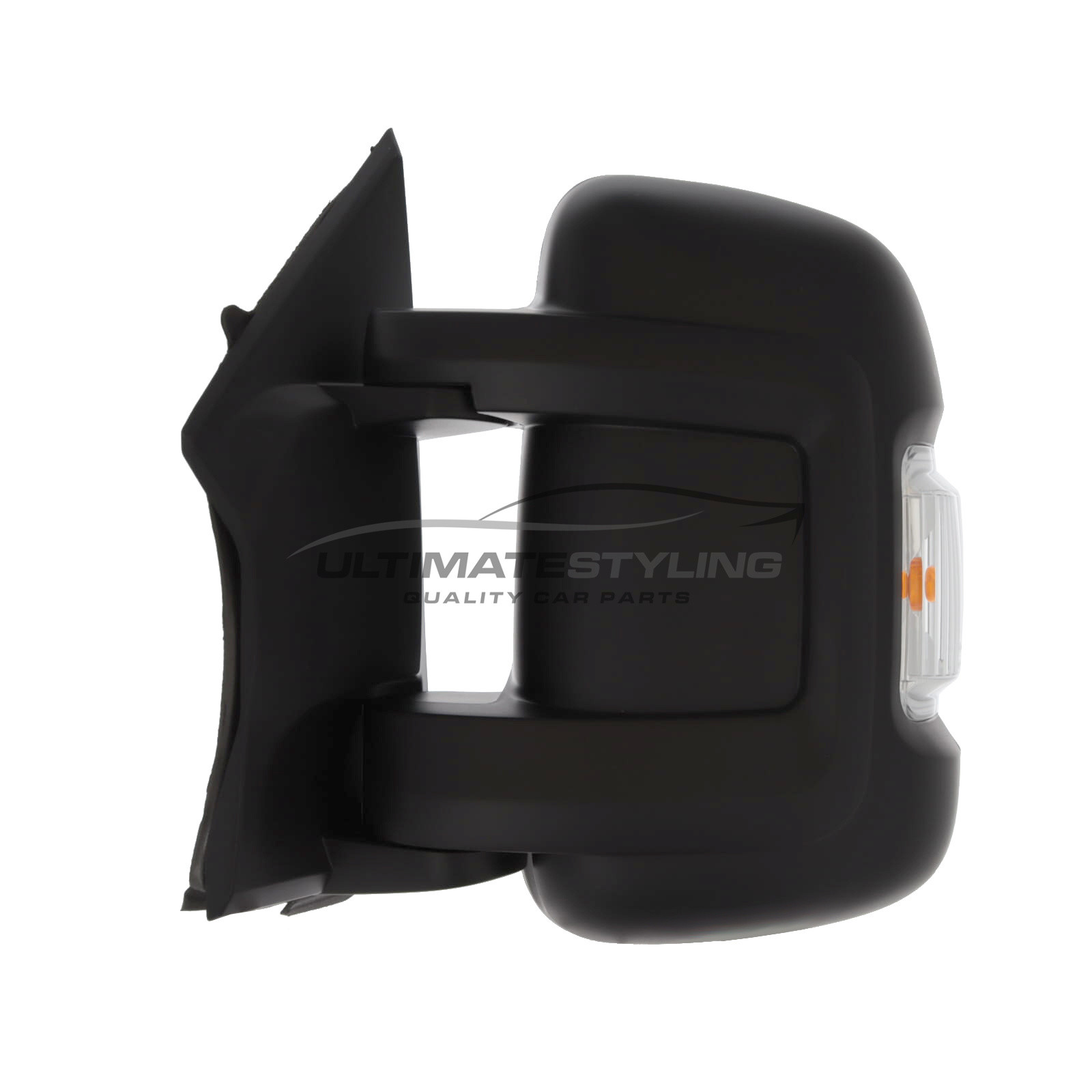 Citroen Relay 2011-2024, Fiat Ducato 2011-2022, Peugeot Boxer 2011-2022, Vauxhall Movano 2021-2025 Short Arm Wing Door Mirror - Electric - Heated - Convex Glass - AM/FM Aerial - Clear Indicator - Black Cover - Passengers Side Nearside Left Hand