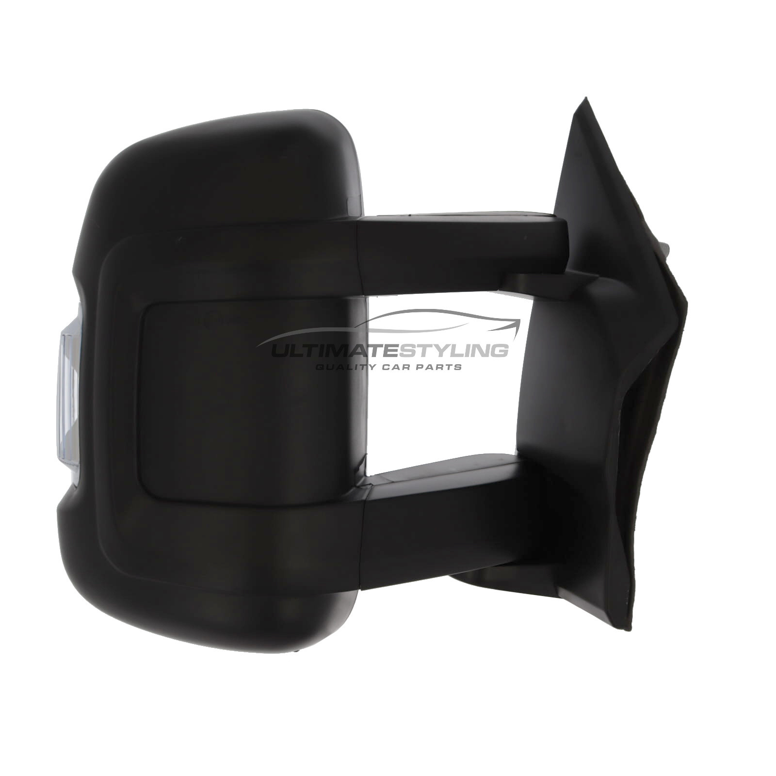 Citroen Relay 2006-2024, Fiat Ducato 2006-2022, Peugeot Boxer 2006-2022, Vauxhall Movano 2021-2025 Medium Arm Wing Door Mirror - Electric - Heated - Convex Glass - Clear Indicator - Temperature Sensor - Black Cover - Drivers Side Offside Right Hand