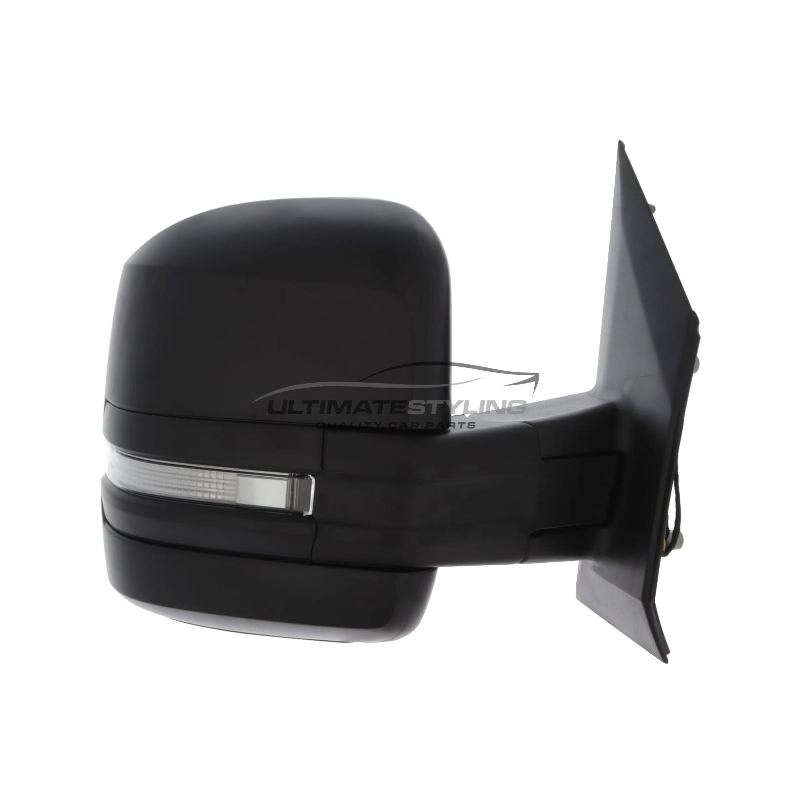 MAN TGE, VW Crafter 2017-> Long Arm Wing Door Mirror - Manual - Non-Heated - Convex - Glass - Indicator - Black Textured Cover - Drivers Side Offside Right Hand