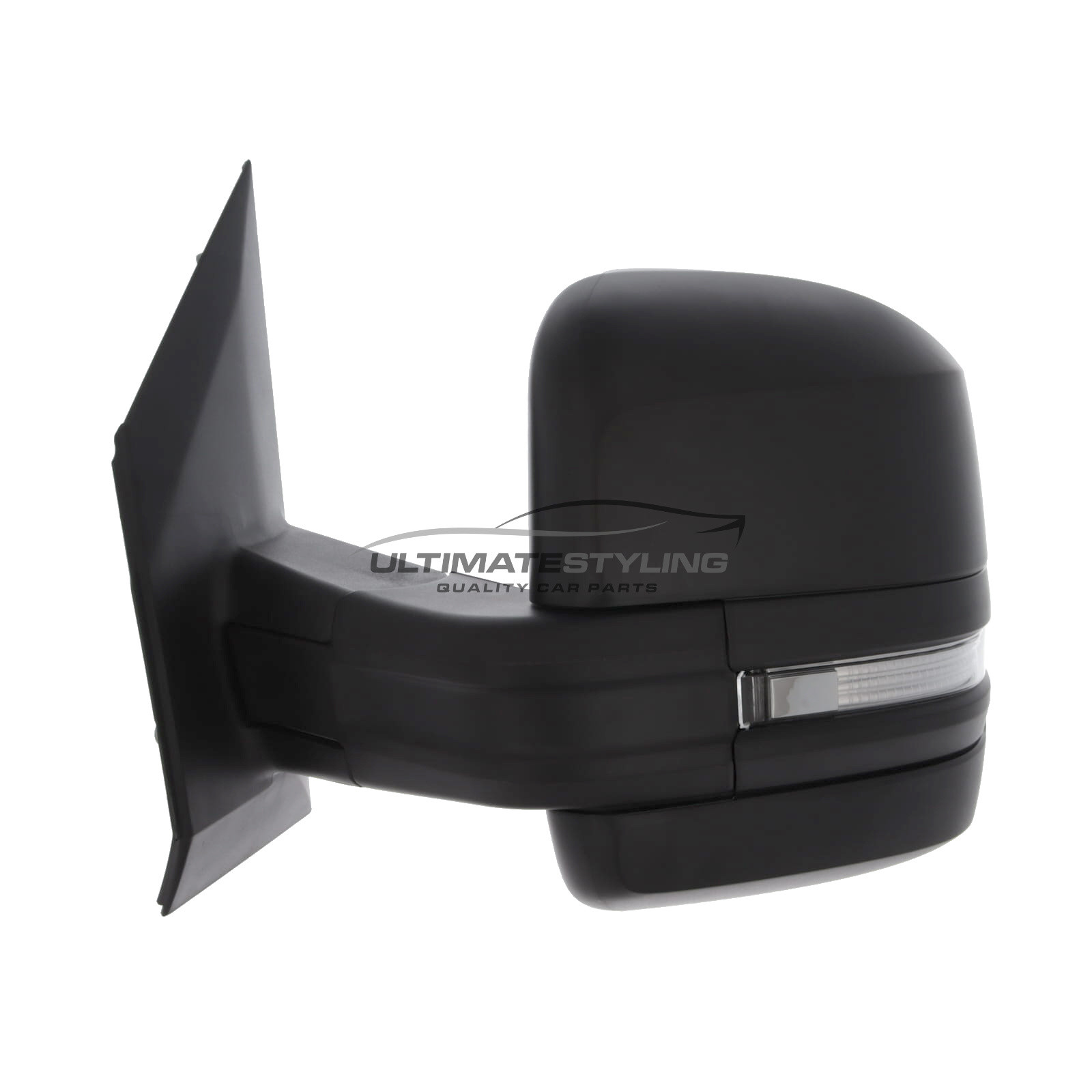 MAN TGE, VW Crafter 2017-> Long Arm Wing Door Mirror - Manual - Non-Heated - Convex - Glass - Indicator - Black Textured Cover - Passengers Side Nearside Left Hand