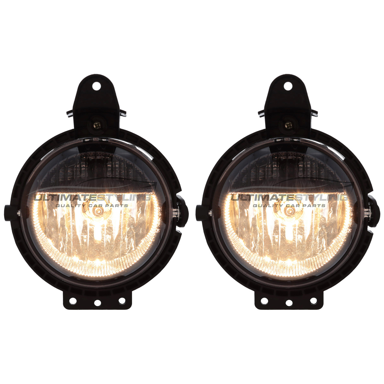 BMW Mini R56 2006-2014 / R57 2009-2016 / R58 2011-2016 / Clubman R55 Estate 2007-2015 / Clubman R55 Van 2012-2015 / Roadster 2012-2016 - Smoked Performance Front Fog Lights - Halogen DRL Daytime Running Lamps - Round - With H8 W5W Bulbs & Bulb Holders