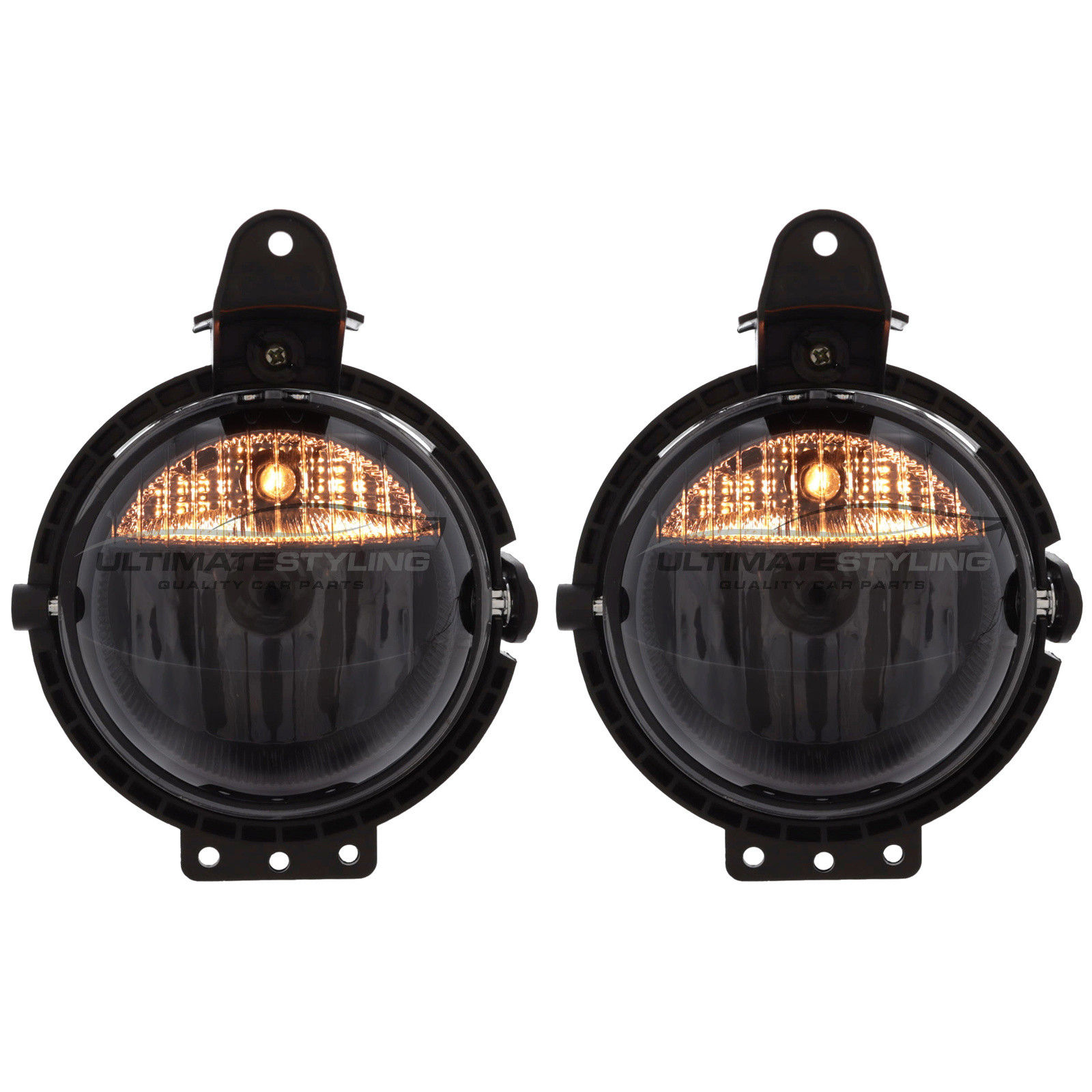 BMW Mini R56 2006-2014 / R57 2009-2016 / R58 2011-2016 / Clubman R55 Estate 2007-2015 / Clubman R55 Van 2012-2015 / Roadster 2012-2016 - Smoked Performance Front Fog Lights - Halogen DRL Daytime Running Lamps - Round - With H8 W5W Bulbs & Bulb Holders