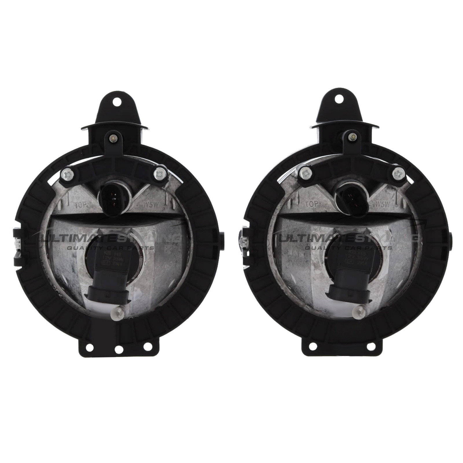 BMW Mini R56 2006-2014 / R57 2009-2016 / R58 2011-2016 / Clubman R55 Estate 2007-2015 / Clubman R55 Van 2012-2015 / Roadster 2012-2016 - Smoked Performance Front Fog Lights - Halogen DRL Daytime Running Lamps - Round - With H8 W5W Bulbs & Bulb Holders