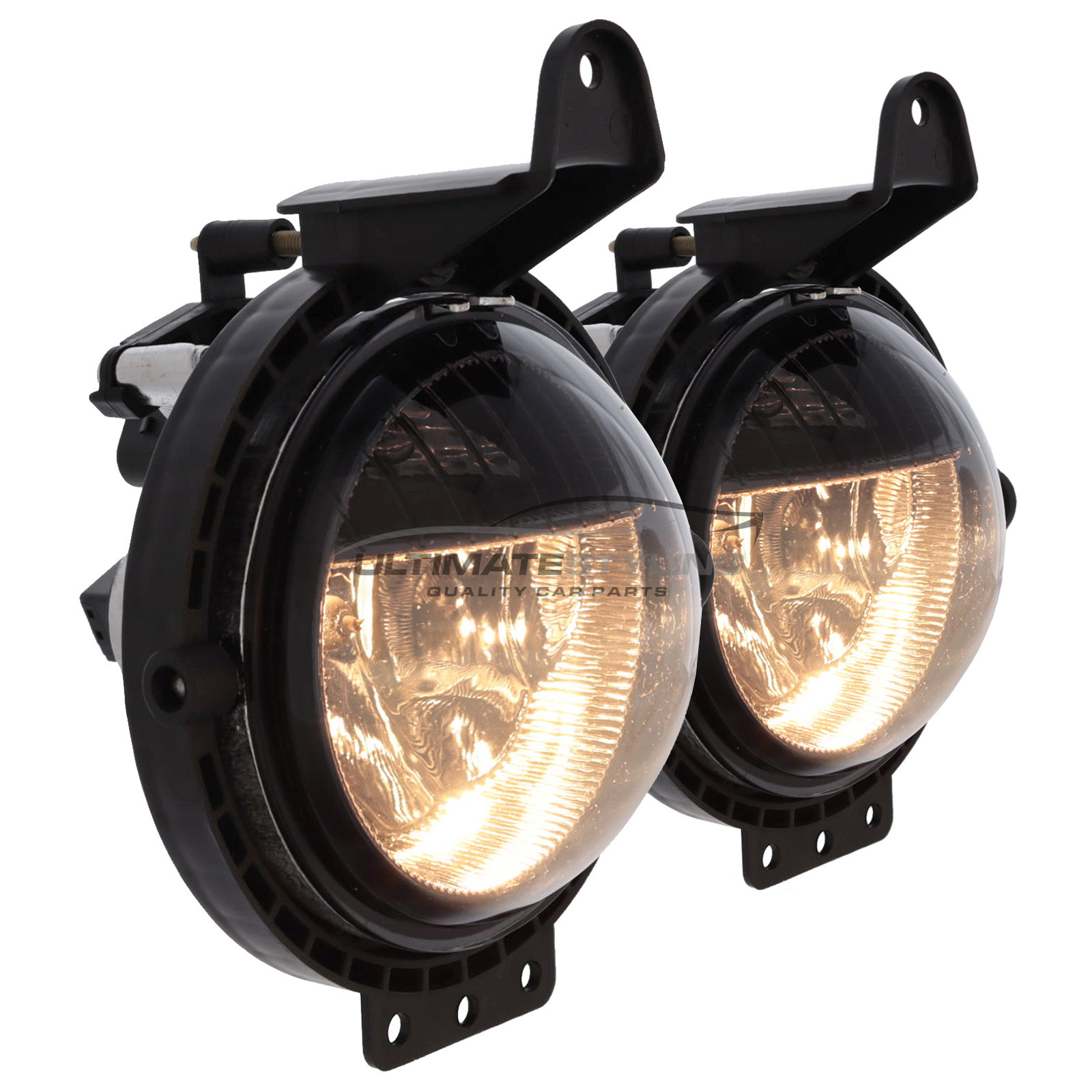 BMW Mini R56 2006-2014 / R57 2009-2016 / R58 2011-2016 / Clubman R55 Estate 2007-2015 / Clubman R55 Van 2012-2015 / Roadster 2012-2016 - Smoked Performance Front Fog Lights - Halogen DRL Daytime Running Lamps - Round - With H8 W5W Bulbs & Bulb Holders