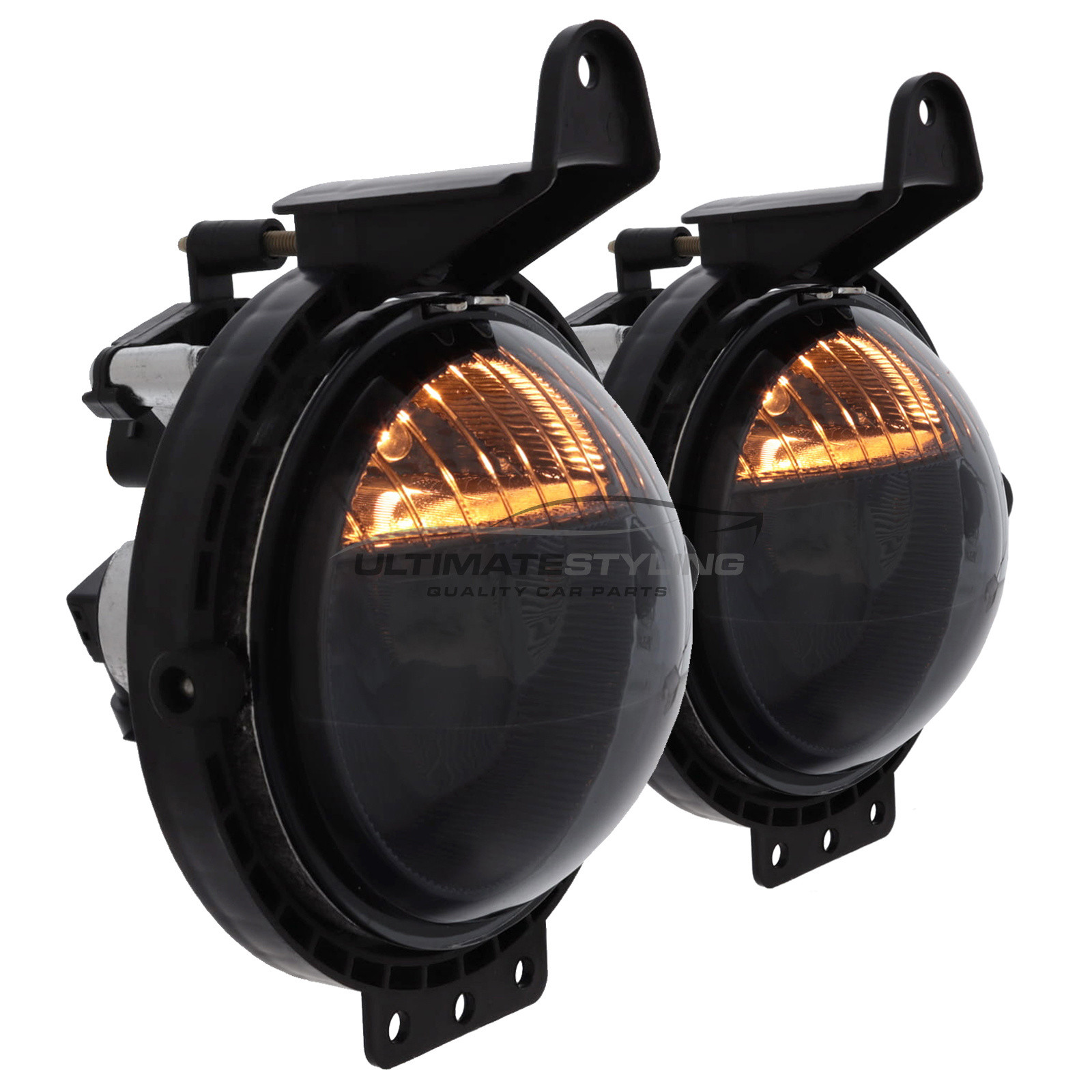 BMW Mini R56 2006-2014 / R57 2009-2016 / R58 2011-2016 / Clubman R55 Estate 2007-2015 / Clubman R55 Van 2012-2015 / Roadster 2012-2016 - Smoked Performance Front Fog Lights - Halogen DRL Daytime Running Lamps - Round - With H8 W5W Bulbs & Bulb Holders