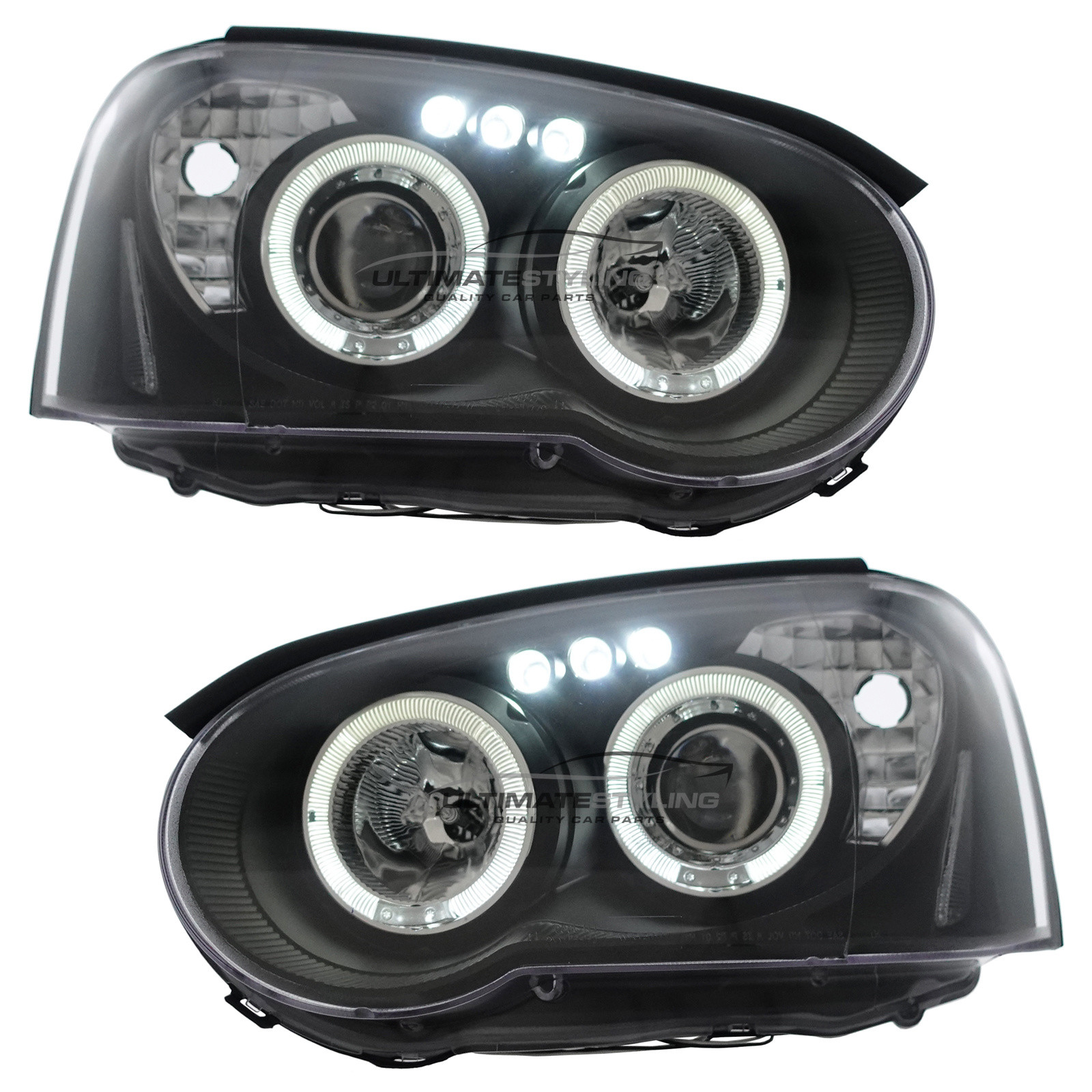 Subaru Impreza Blobeye 2003-2005 Upgrade Headlights Black Inner LED DRL Angel Eyes Halo Projector Xenon Look