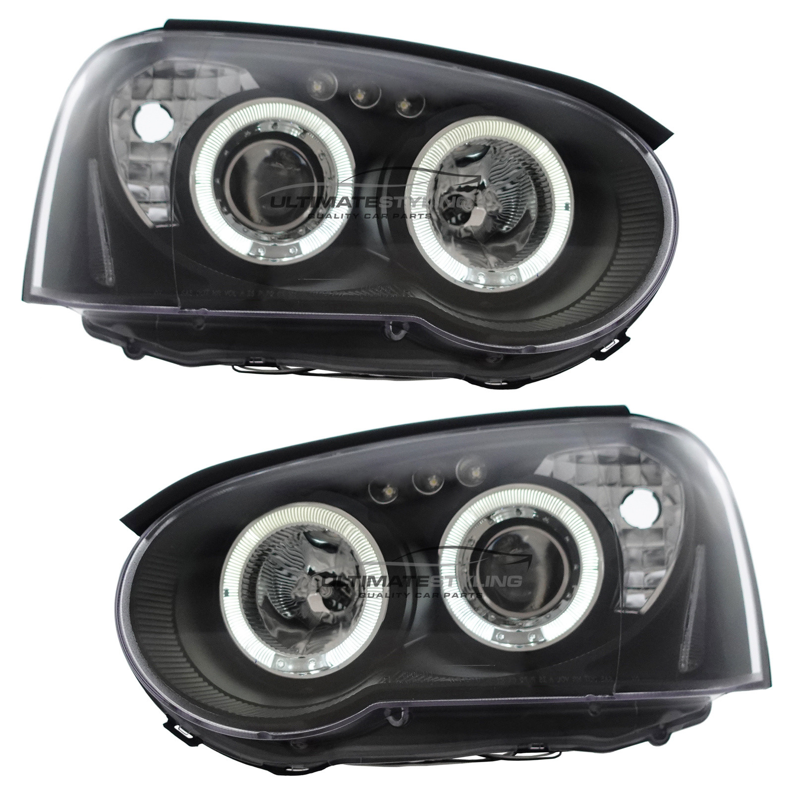 Subaru Impreza Blobeye 2003-2005 Upgrade Headlights Black Inner LED DRL Angel Eyes Halo Projector Xenon Look