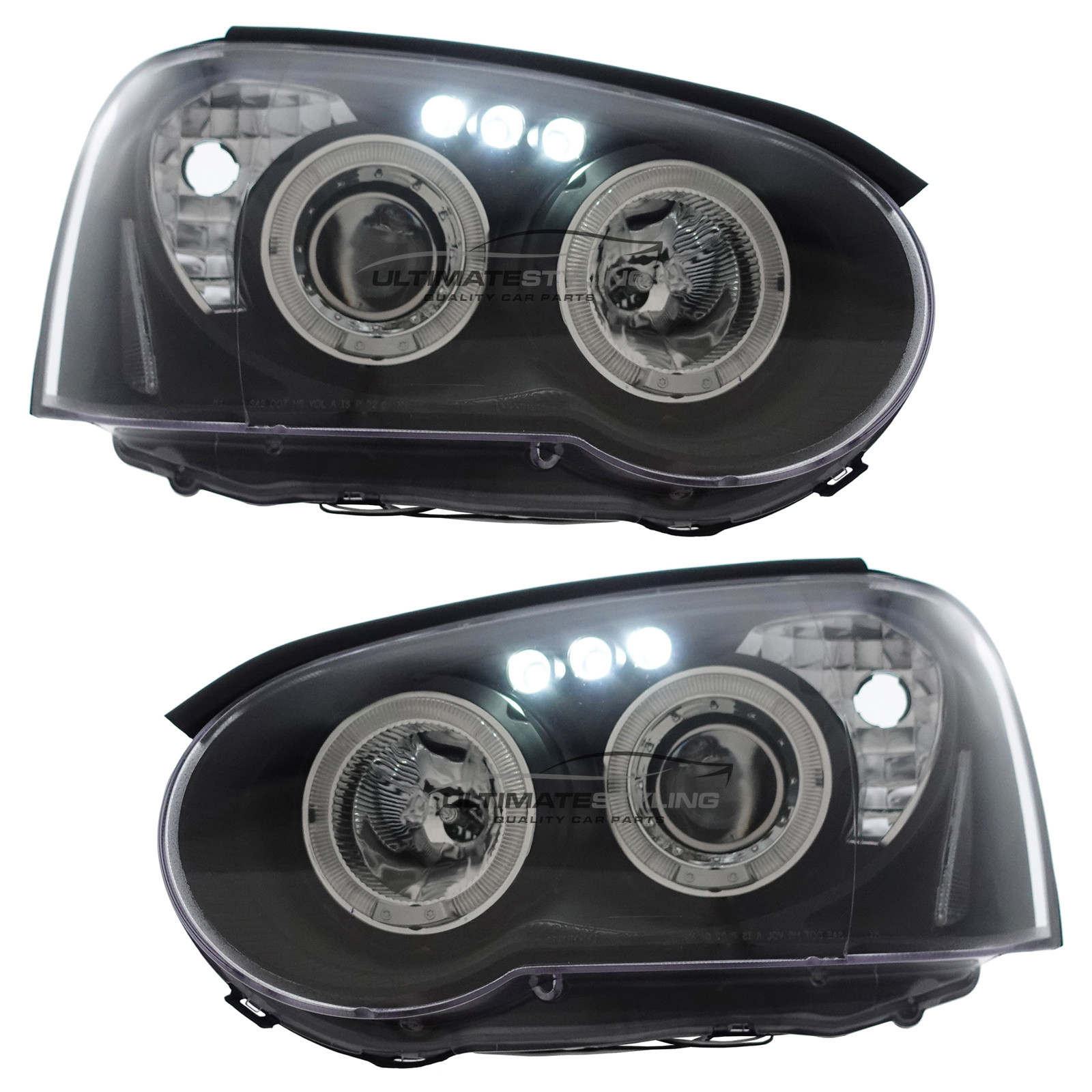 Subaru Impreza Blobeye 2003-2005 Upgrade Headlights Black Inner LED DRL Angel Eyes Halo Projector Xenon Look