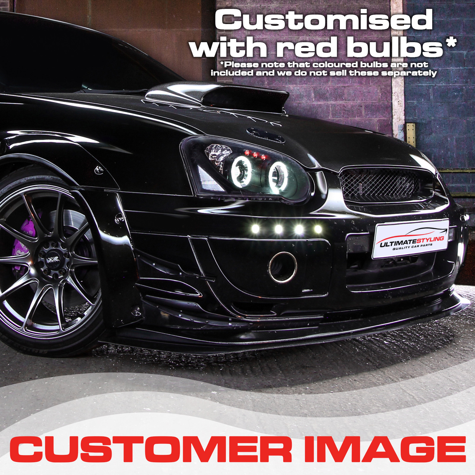Subaru Impreza Blobeye 2003-2005 Upgrade Headlights Black Inner LED DRL Angel Eyes Halo Projector Xenon Look