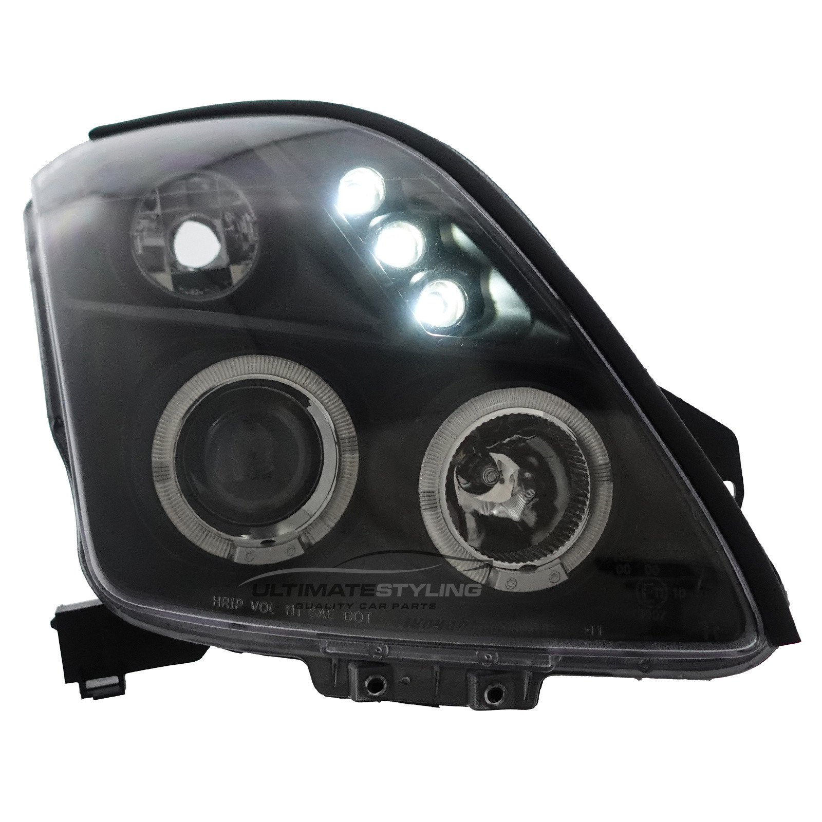 Suzuki Swift 2005-2010 Upgrade Black Inner Headlights LED DRL Angel Eyes Halo Projector Xenon Look