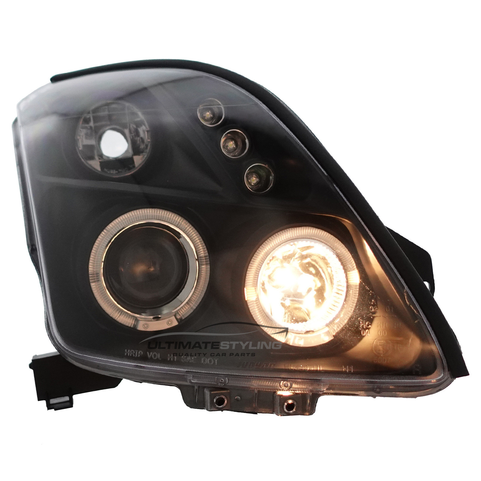 Suzuki Swift 2005-2010 Upgrade Black Inner Headlights LED DRL Angel Eyes Halo Projector Xenon Look