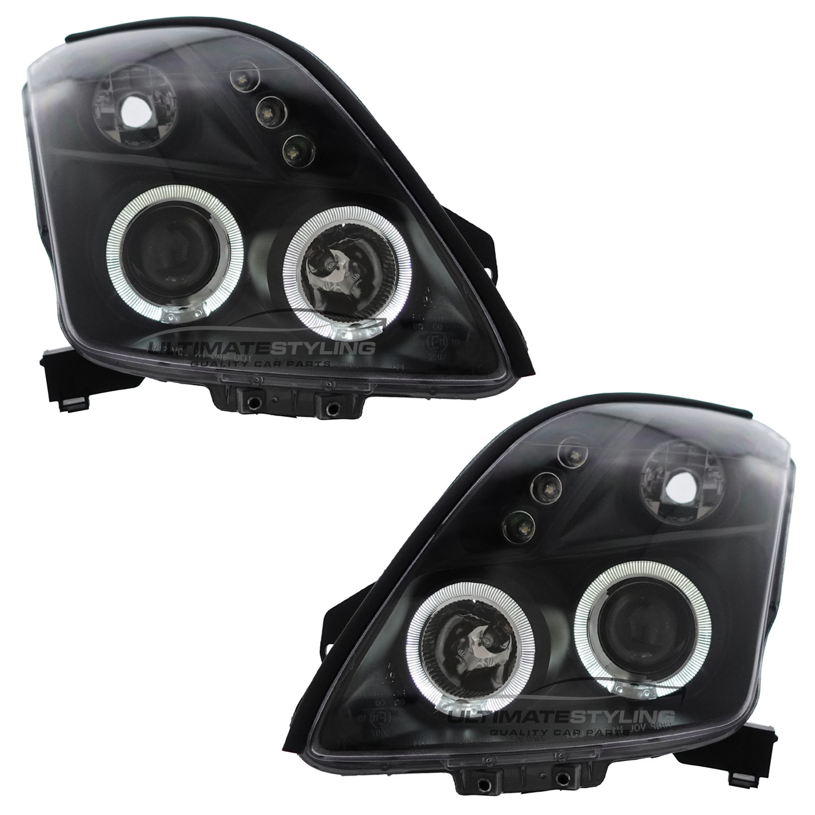 Suzuki Swift 2005-2010 Upgrade Black Inner Headlights LED DRL Angel Eyes Halo Projector Xenon Look