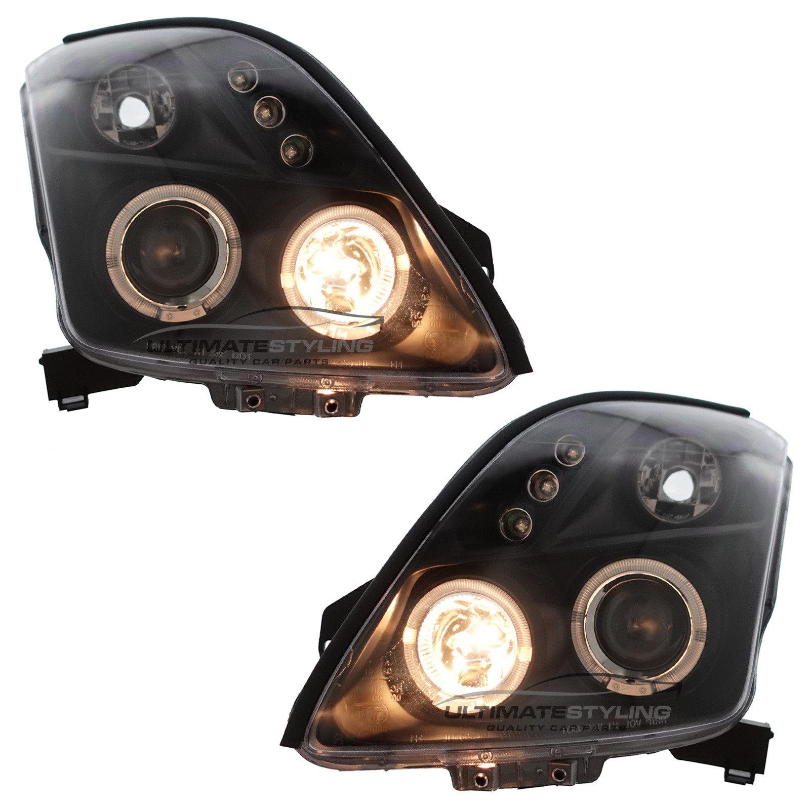 Suzuki Swift 2005-2010 Upgrade Black Inner Headlights LED DRL Angel Eyes Halo Projector Xenon Look