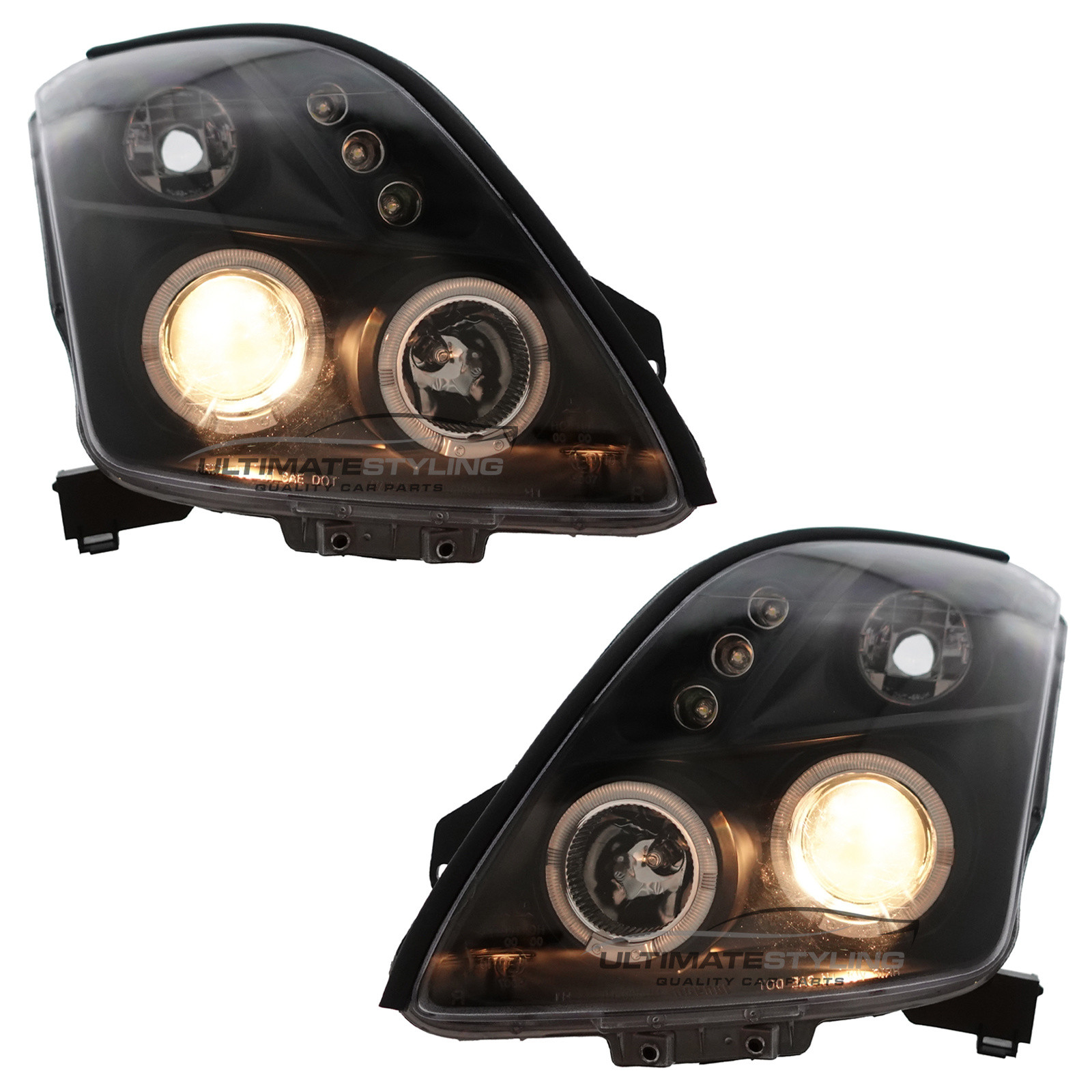 Suzuki Swift 2005-2010 Upgrade Black Inner Headlights LED DRL Angel Eyes Halo Projector Xenon Look