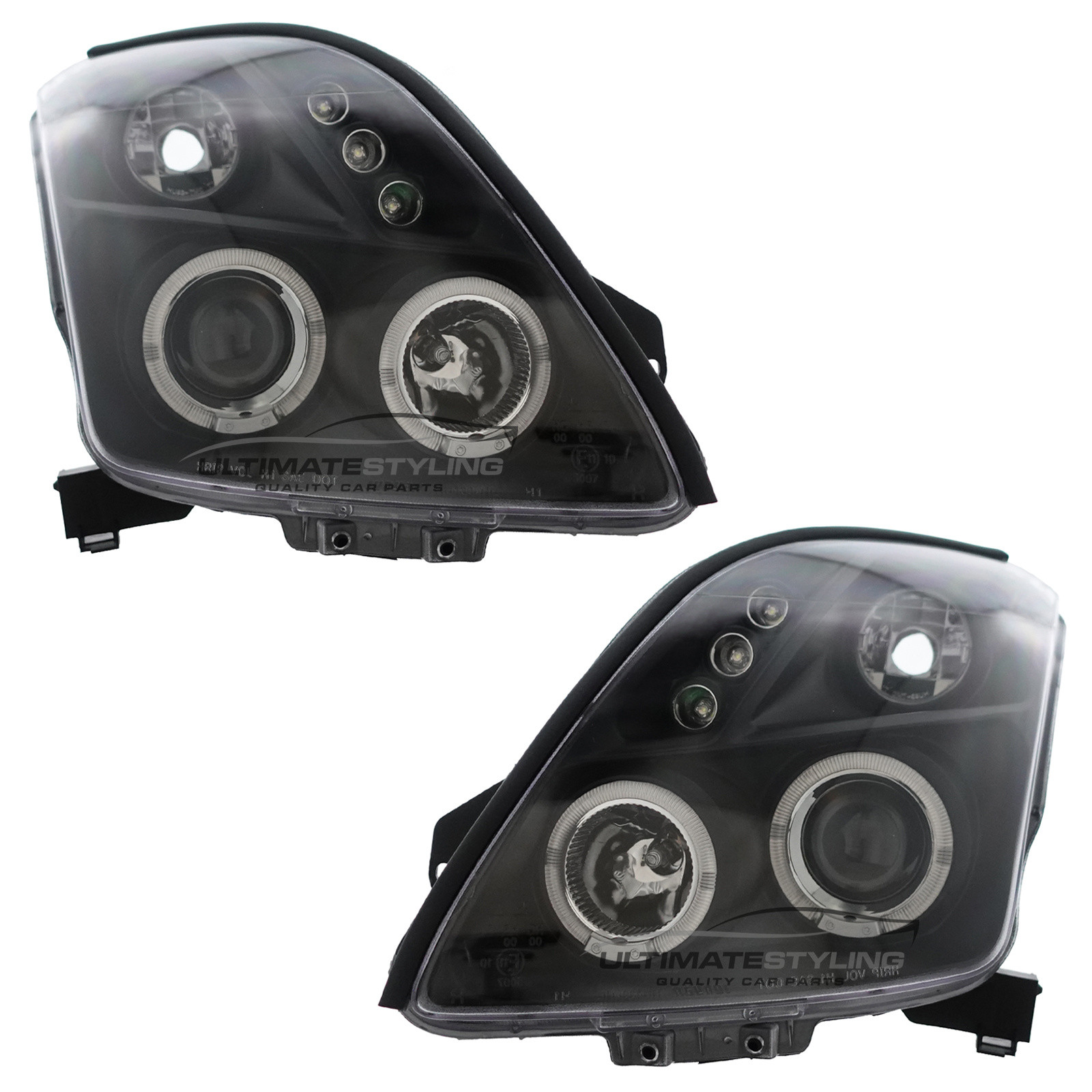 Suzuki Swift 2005-2010 Upgrade Black Inner Headlights LED DRL Angel Eyes Halo Projector Xenon Look