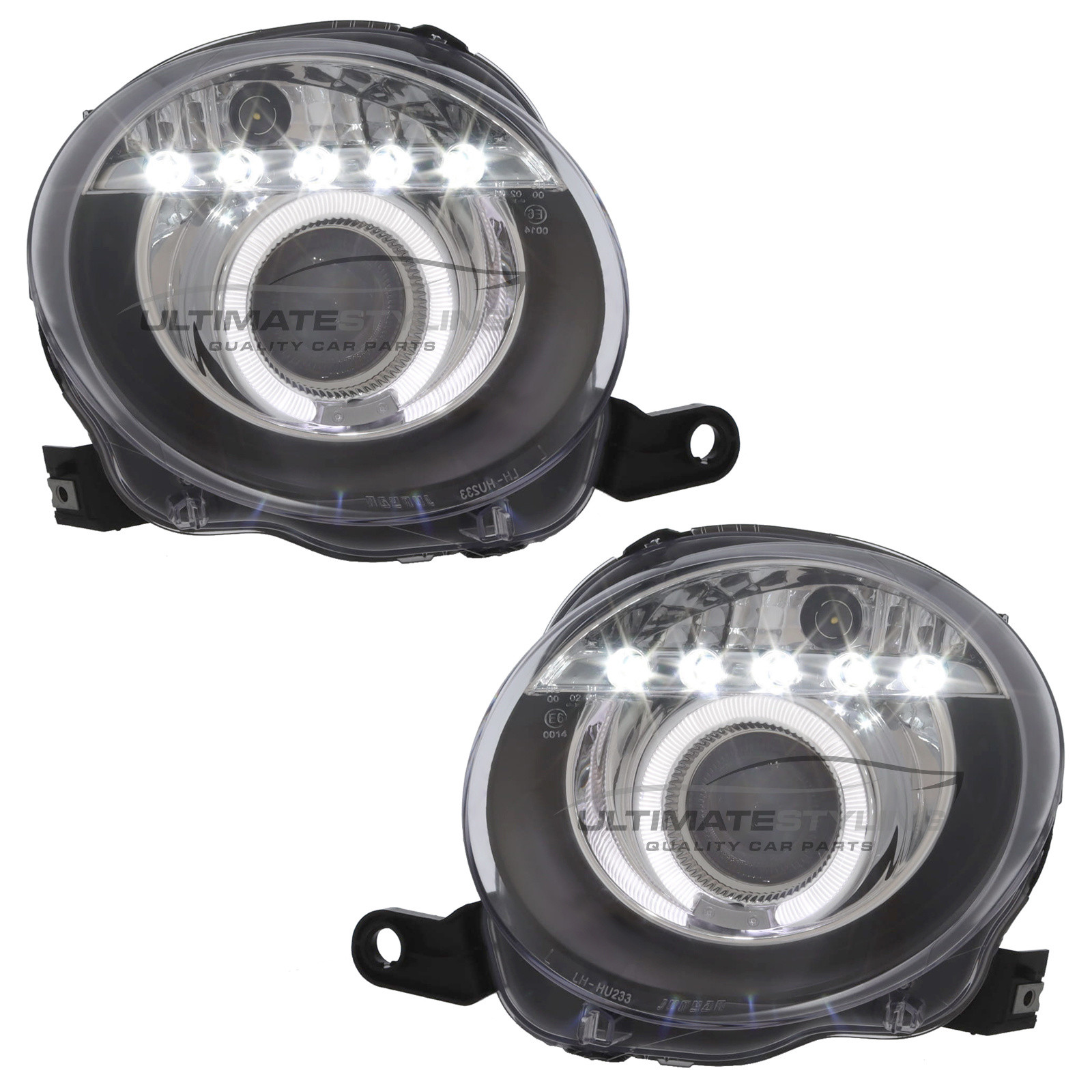 Fiat 500 2008-2015 and Abarth 2015-2016 Upgrade Headlights Black Inner LED DRL Projector Xenon Look