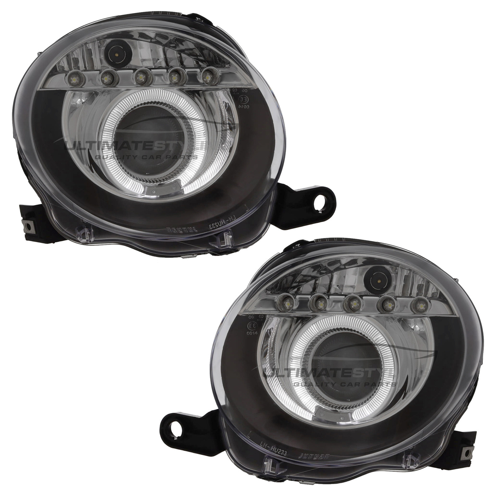 Fiat 500 2008-2015 and Abarth 2015-2016 Upgrade Headlights Black Inner LED DRL Projector Xenon Look