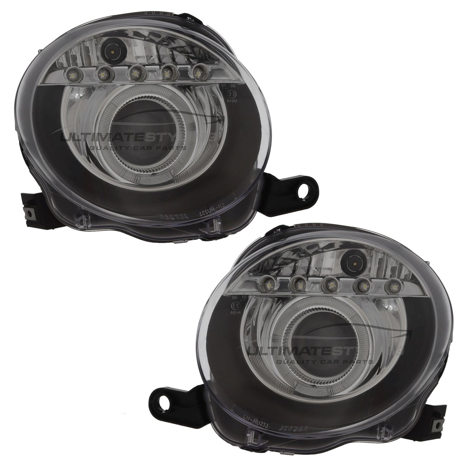 Fiat 500 2008-2015 and Abarth 2015-2016 Upgrade Headlights Black Inner LED DRL Projector Xenon Look