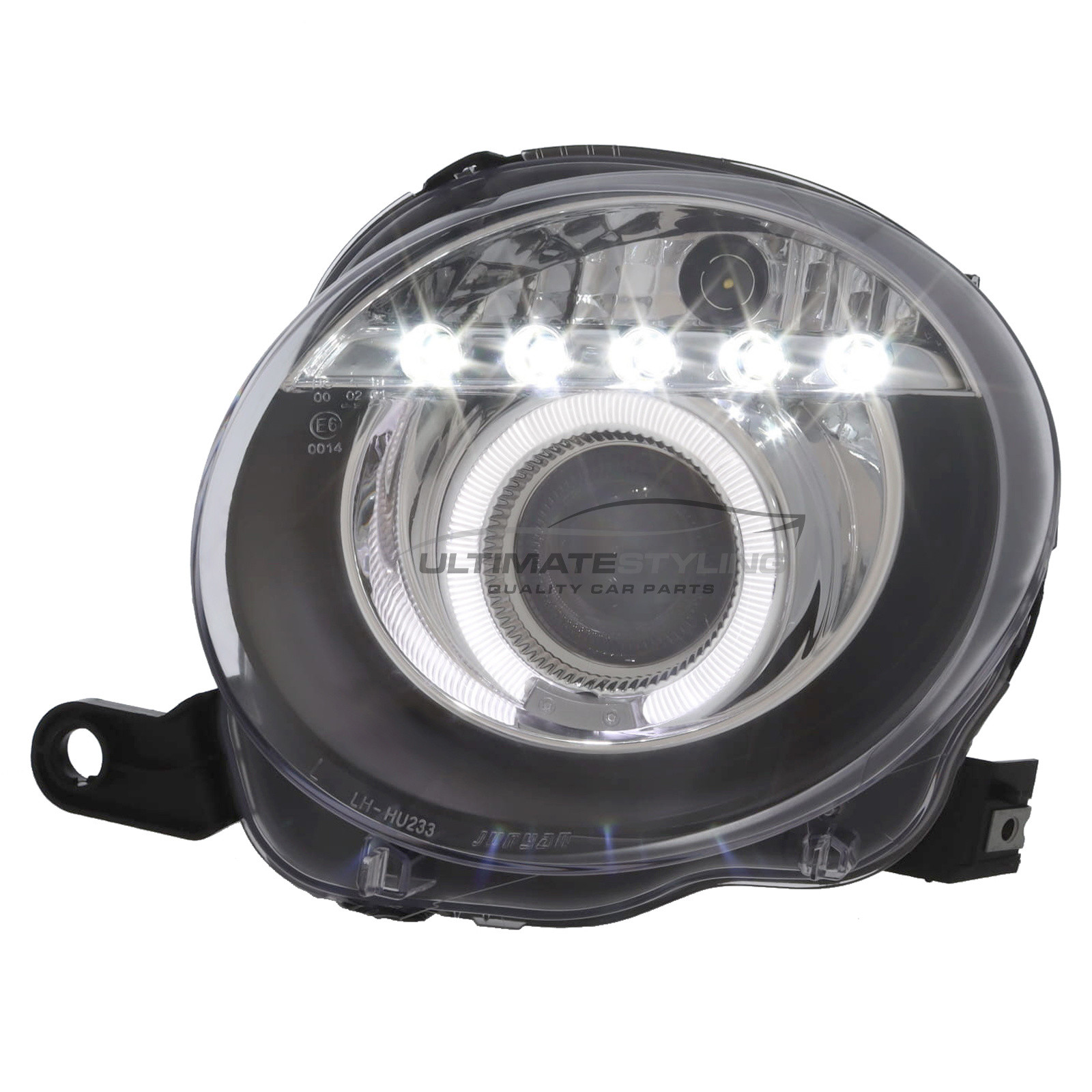 Fiat 500 2008-2015 and Abarth 2015-2016 Upgrade Headlights Black Inner LED DRL Projector Xenon Look