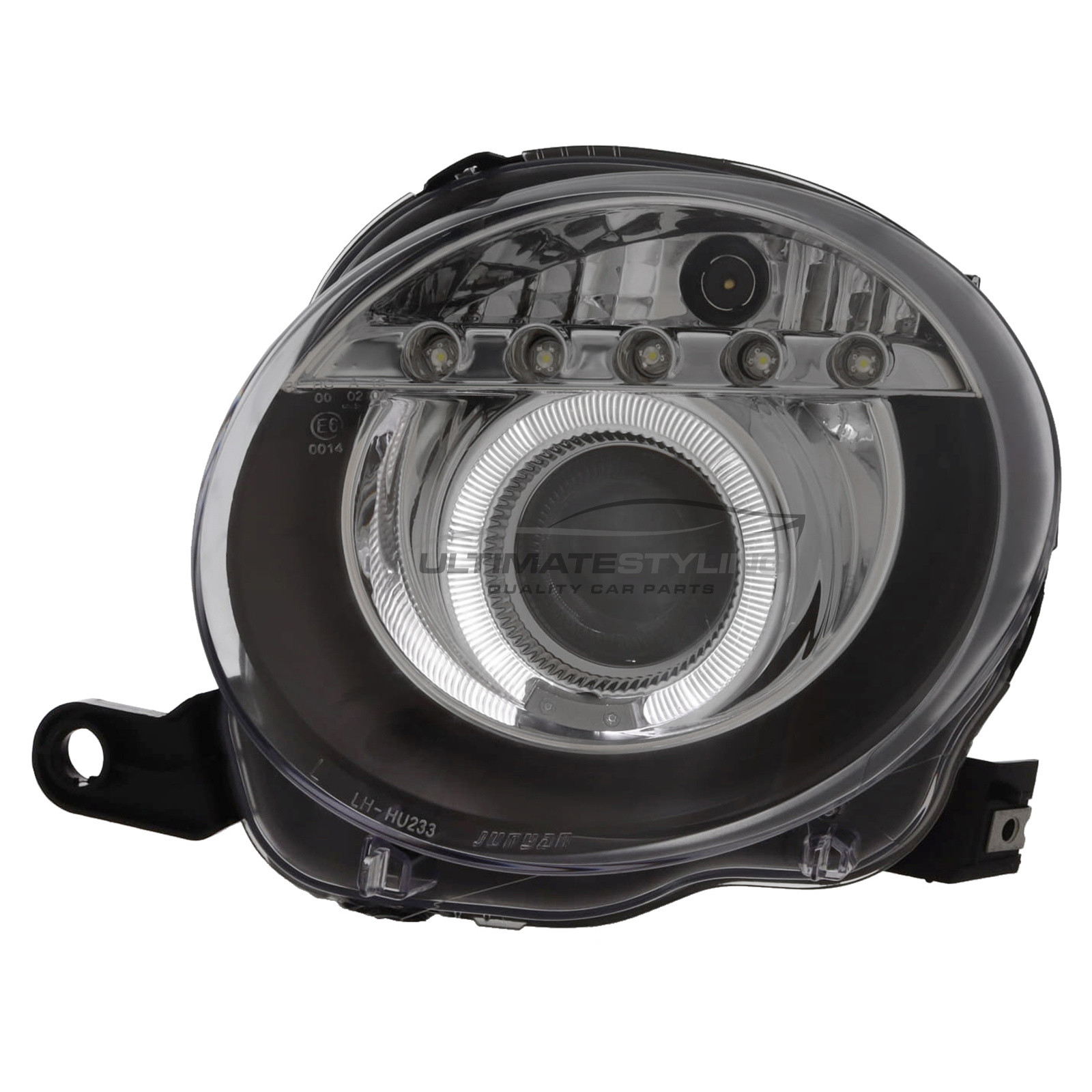 Fiat 500 2008-2015 and Abarth 2015-2016 Upgrade Headlights Black Inner LED DRL Projector Xenon Look