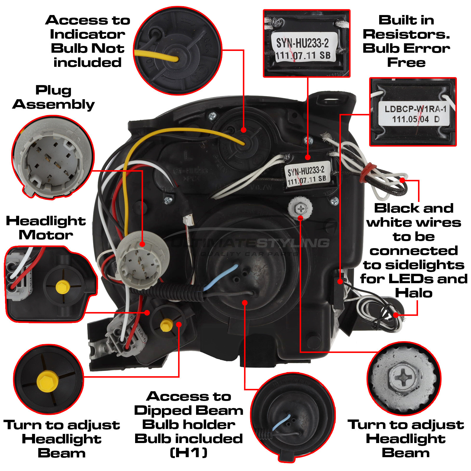 Fiat 500 2008-2015 and Abarth 2015-2016 Upgrade Headlights Black Inner LED DRL Projector Xenon Look