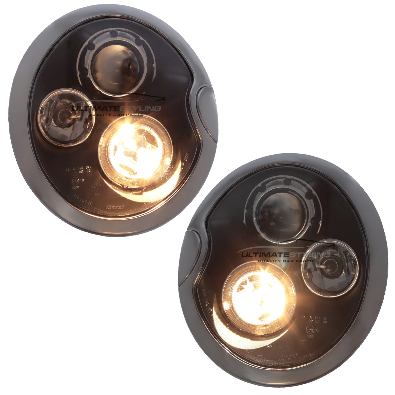 BMW Mini R50 R53 2001-2006 Upgrade Headlights Black Inner LED Angel Eye Halo Projector Xenon Look