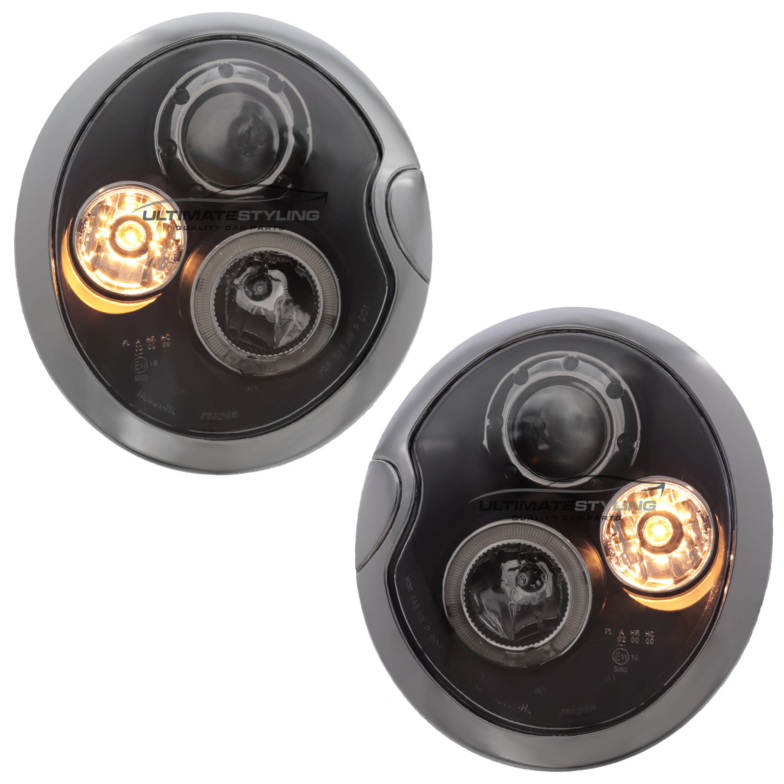 BMW Mini R50 R53 2001-2006 Upgrade Headlights Black Inner LED Angel Eye Halo Projector Xenon Look