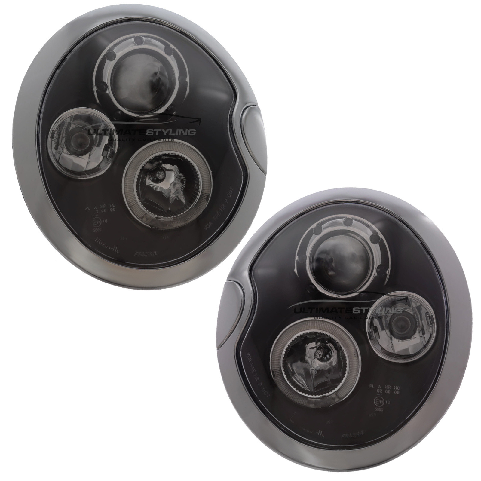 BMW Mini R50 R53 2001-2006 Upgrade Headlights Black Inner LED Angel Eye Halo Projector Xenon Look