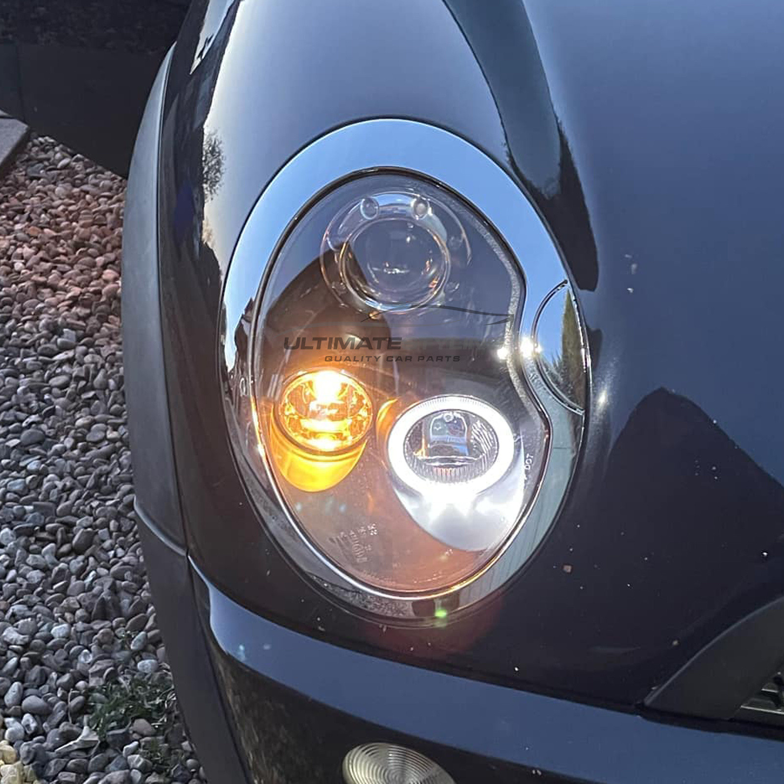 BMW Mini R50 R53 2001-2006 Upgrade Headlights Black Inner LED Angel Eye Halo Projector Xenon Look