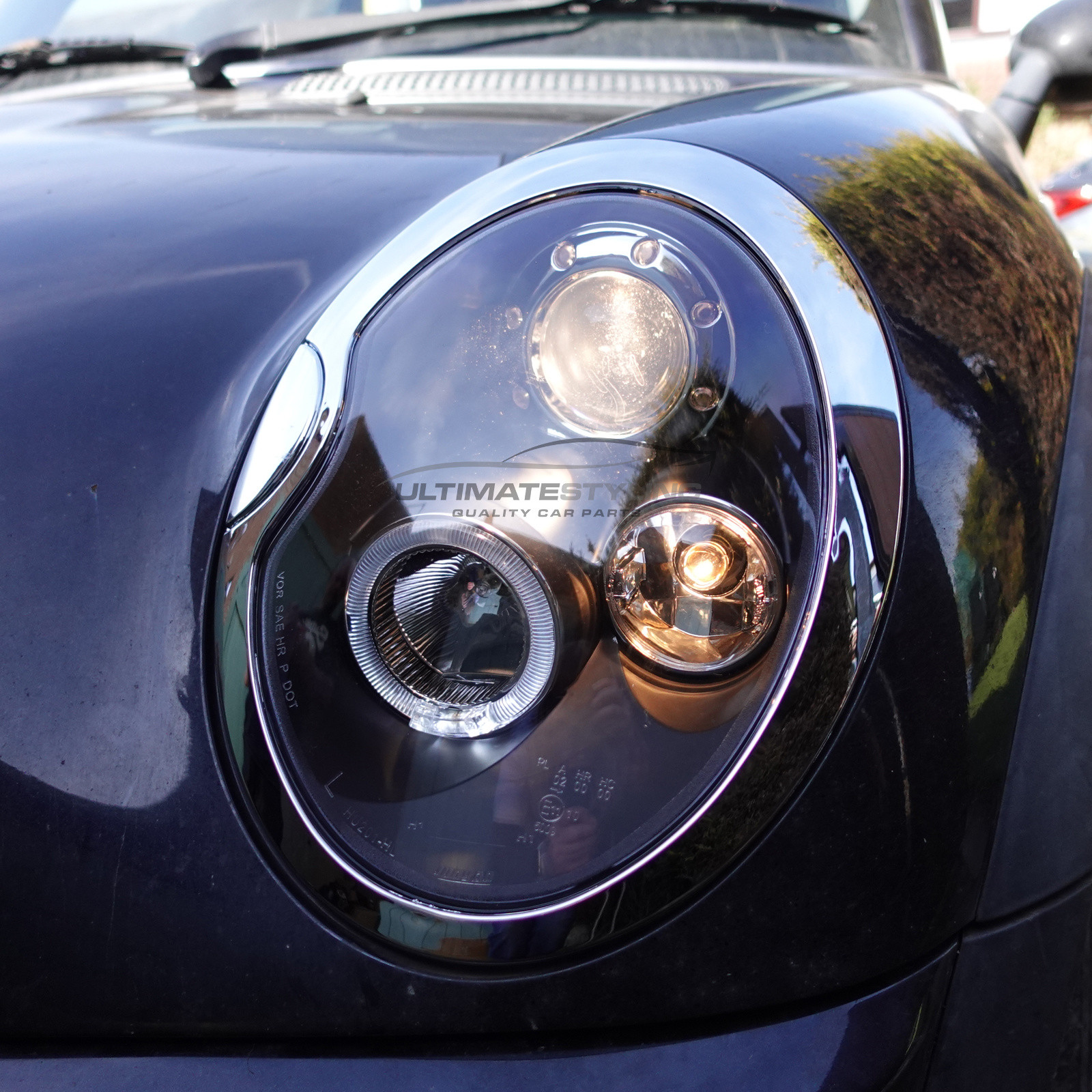 BMW Mini R50 R53 2001-2006 Upgrade Headlights Black Inner LED Angel Eye Halo Projector Xenon Look