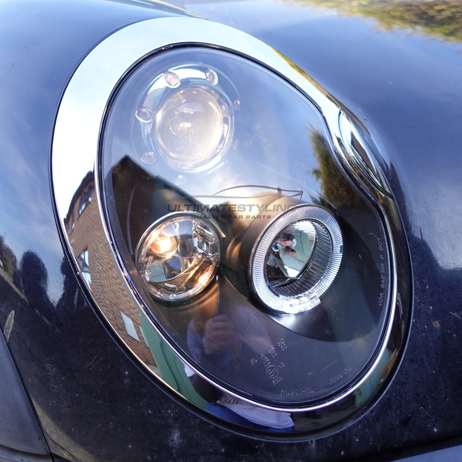 BMW Mini R50 R53 2001-2006 Upgrade Headlights Black Inner LED Angel Eye Halo Projector Xenon Look