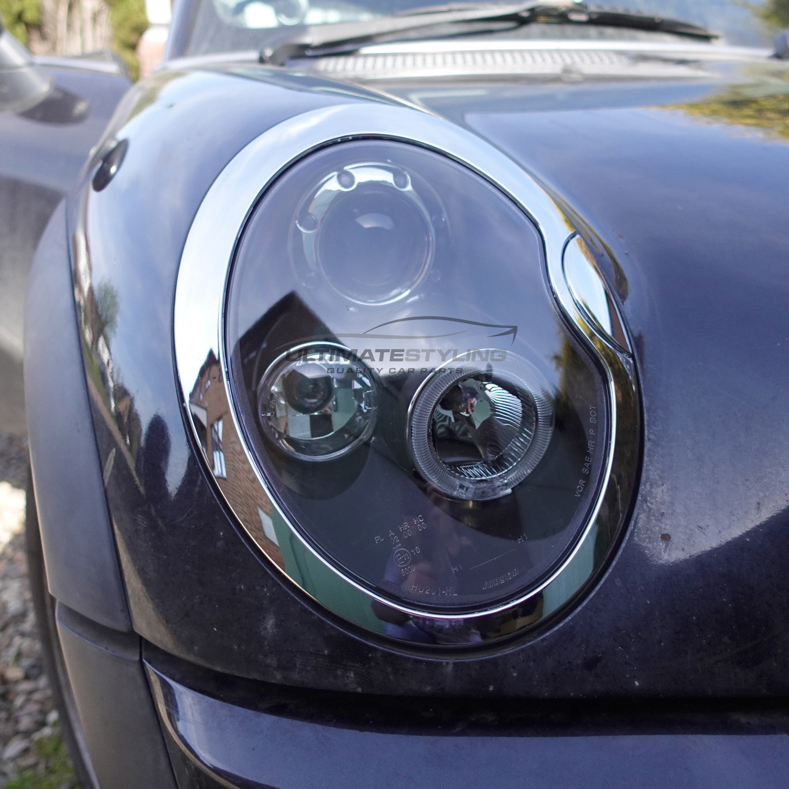 BMW Mini R50 R53 2001-2006 Upgrade Headlights Black Inner LED Angel Eye Halo Projector Xenon Look