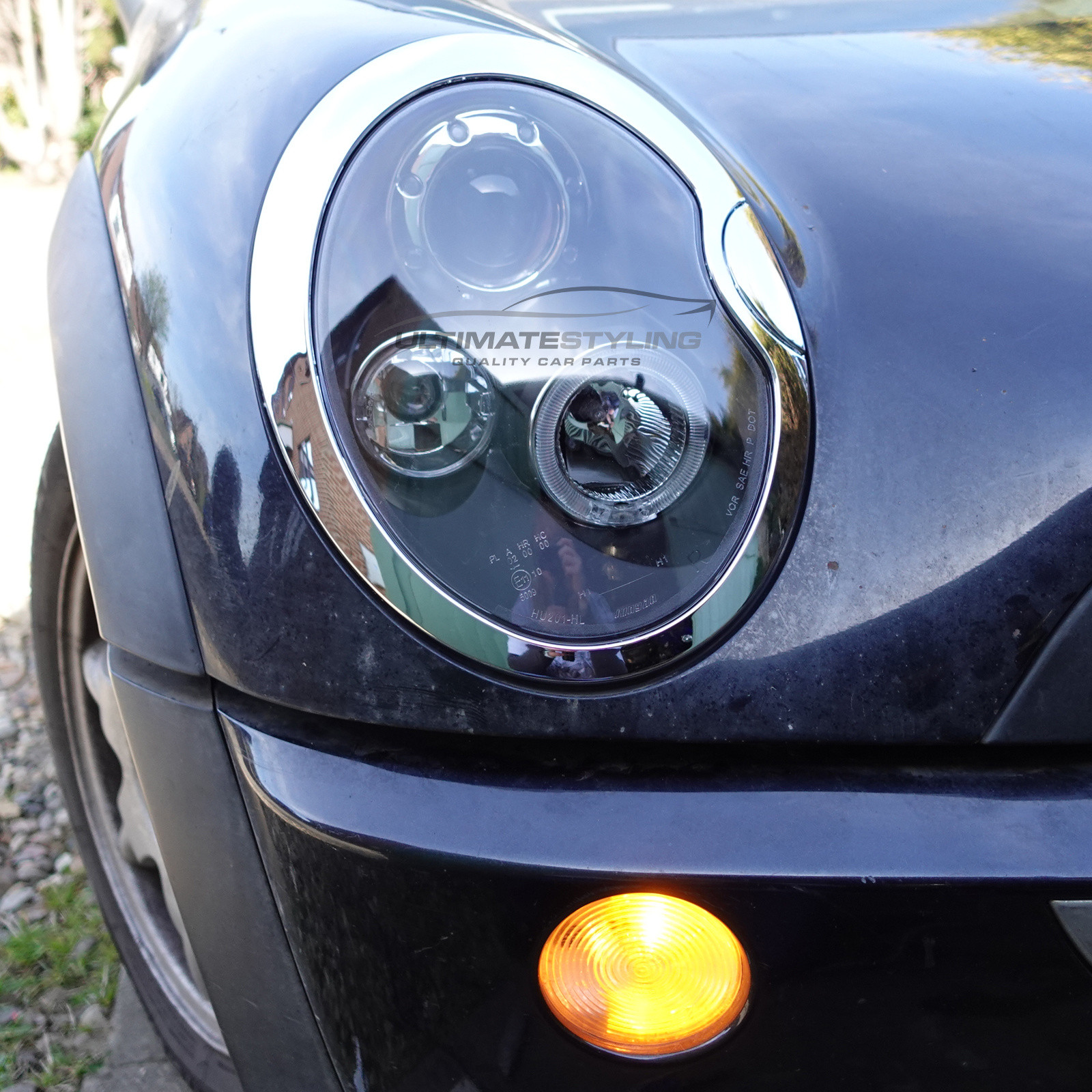 BMW Mini R50 R53 2001-2006 Upgrade Headlights Black Inner LED Angel Eye Halo Projector Xenon Look