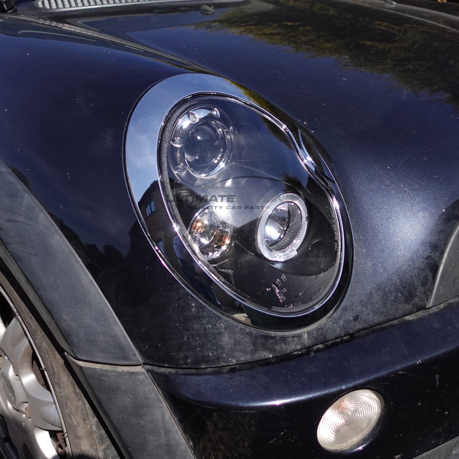 BMW Mini R50 R53 2001-2006 Upgrade Headlights Black Inner LED Angel Eye Halo Projector Xenon Look