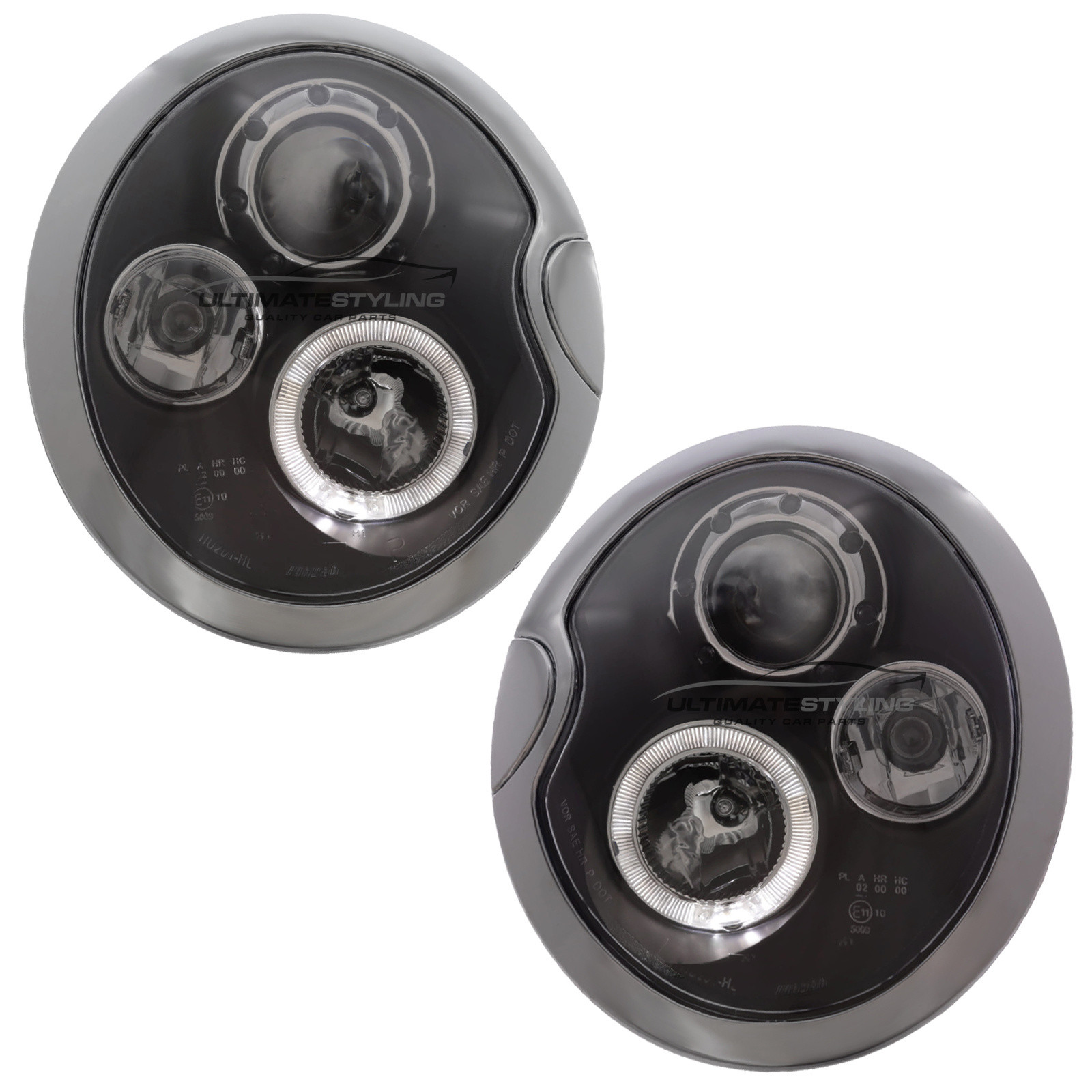 BMW Mini R50 R53 2001-2006 Upgrade Headlights Black Inner LED Angel Eye Halo Projector Xenon Look