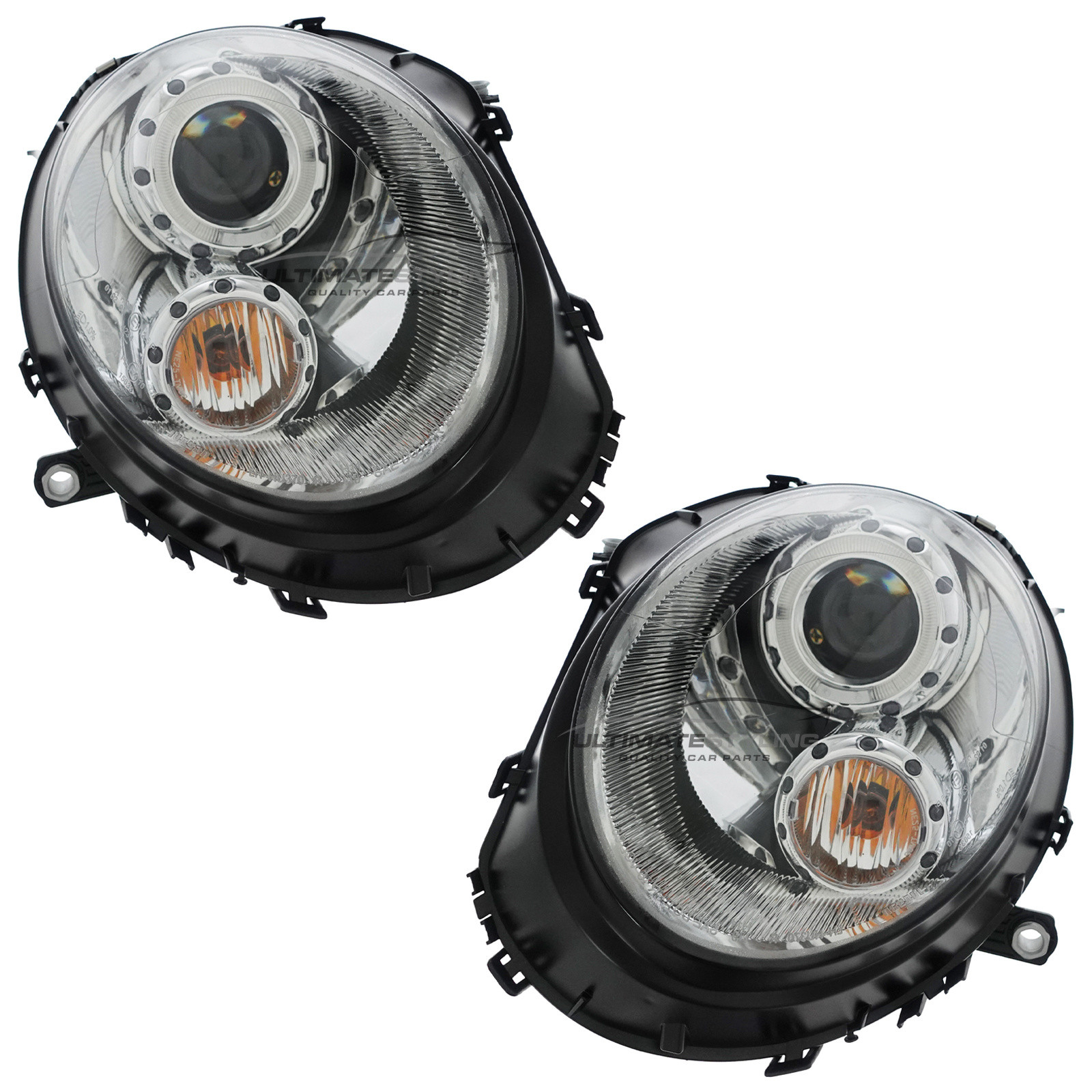 BMW Mini R55 R56 R57 2006-2015 Upgrade Headlights Chrome Inner LED Angel Eye Halo Projector Xenon Look