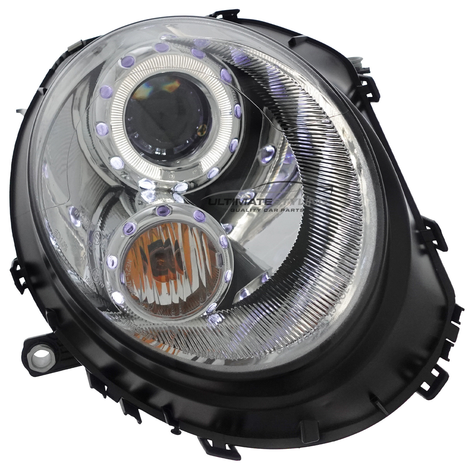 BMW Mini R55 R56 R57 2006-2015 Upgrade Headlights Chrome Inner LED Angel Eye Halo Projector Xenon Look