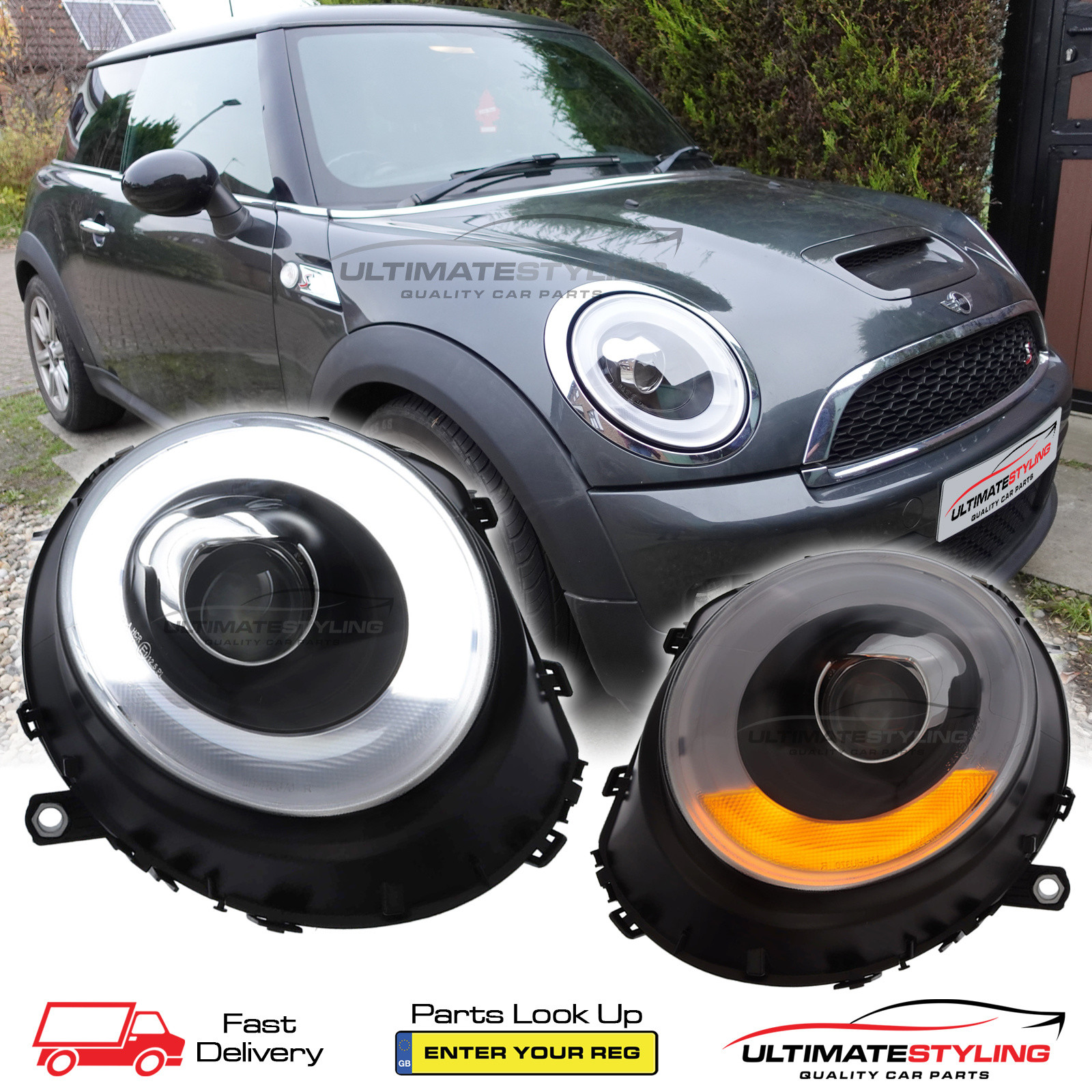Mini R55 R56 R57 R58 R59 Styling Upgrade LED DRL Black Inner Projector Headlights Headlamps With LED Indicators