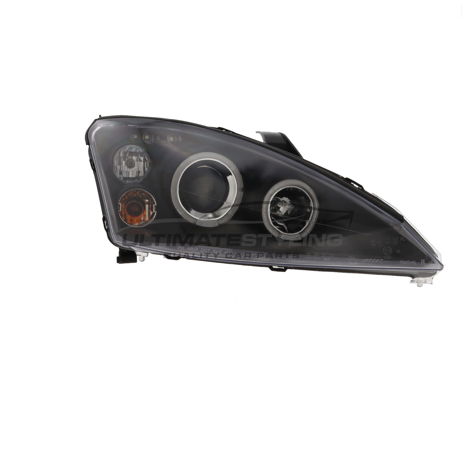 Ford Focus Mk1 2001-2004 Upgrade Headlights Black Inner LED Twin Angel Eyes and DRL Projector Xenon Look