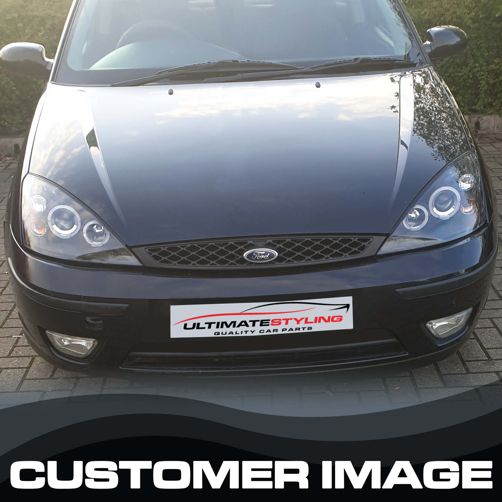 Ford Focus Mk1 2001-2004 Upgrade Headlights Black Inner LED Twin Angel Eyes and DRL Projector Xenon Look