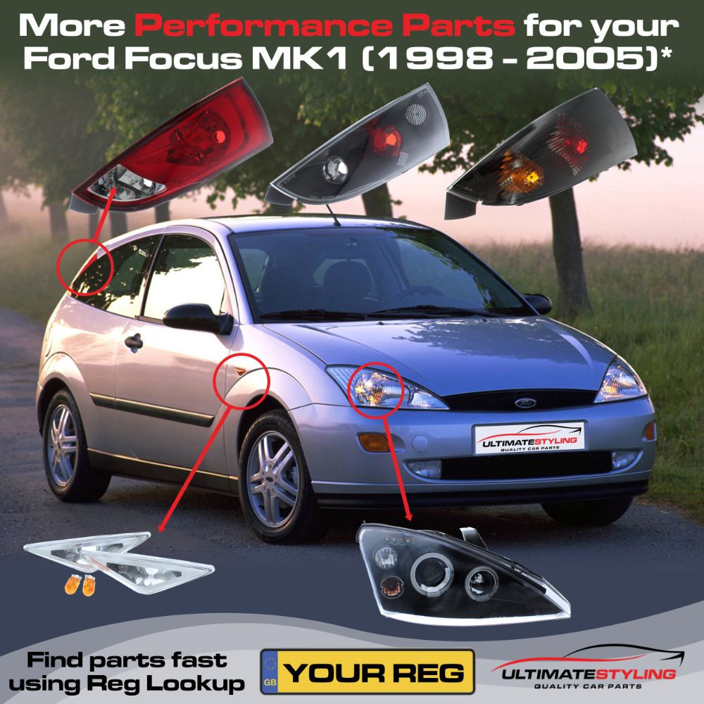 Ford Focus Mk1 2001-2004 Upgrade Headlights Black Inner LED Twin Angel Eyes and DRL Projector Xenon Look