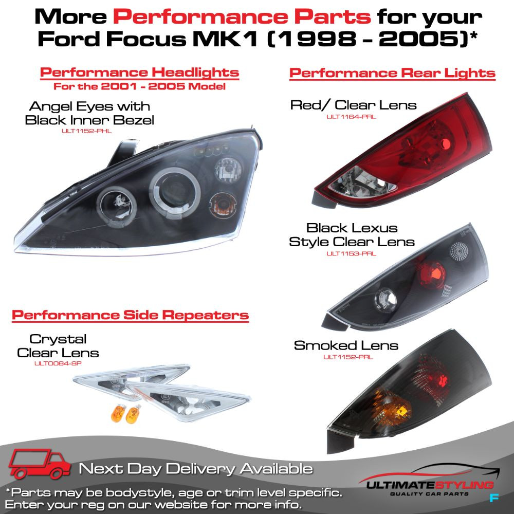 Ford Focus Mk1 2001-2004 Upgrade Headlights Black Inner LED Twin Angel Eyes and DRL Projector Xenon Look