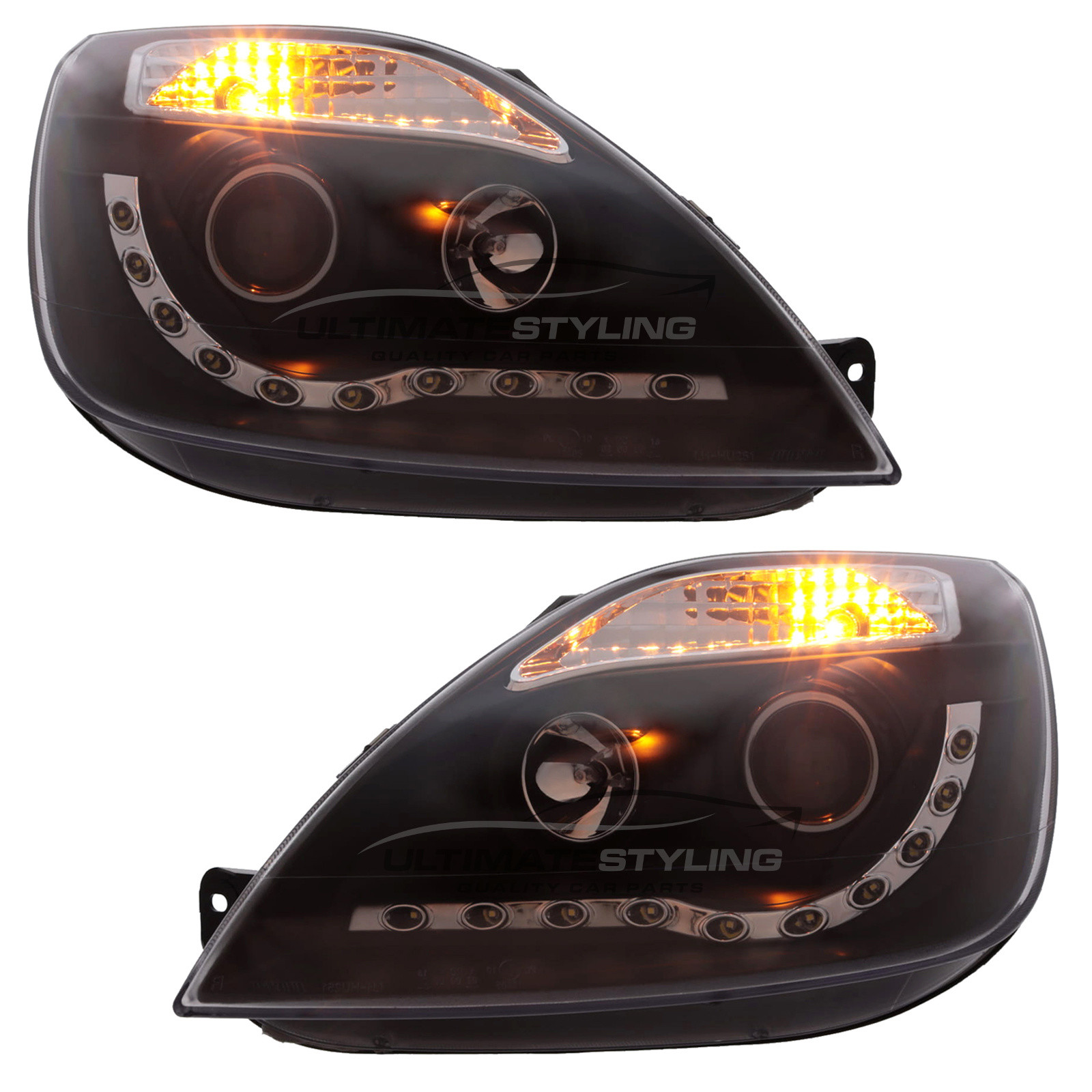 Ford Fiesta Mk6 Including Facelift Model 2002-2008 Upgrade Headlights Black Inner LED DRL Projector Xenon Look