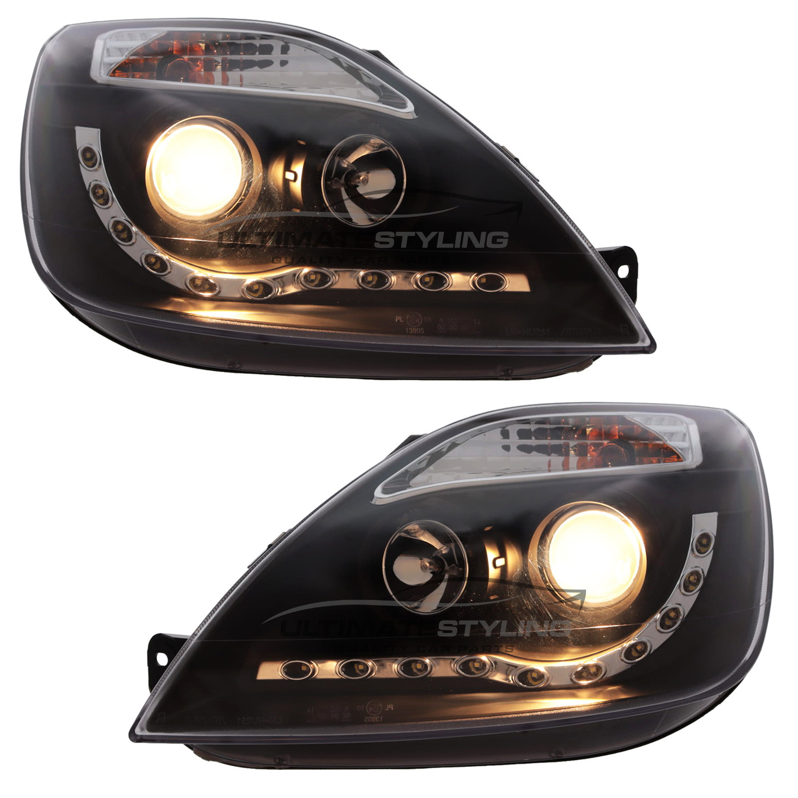 Ford Fiesta Mk6 Including Facelift Model 2002-2008 Upgrade Headlights Black Inner LED DRL Projector Xenon Look