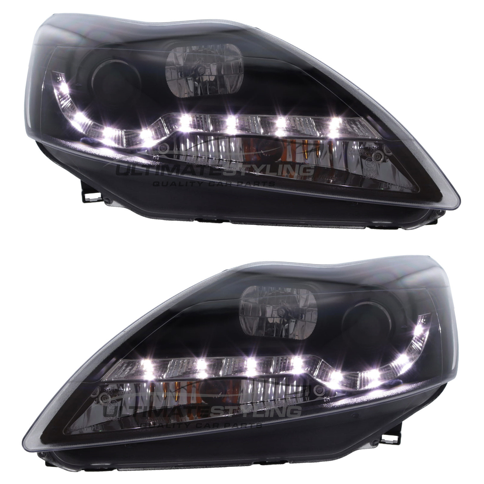 Ford Focus Mk2 Facelift 2008-2011 Upgrade Headlights Black Inner LED DRL Projector Xenon Look