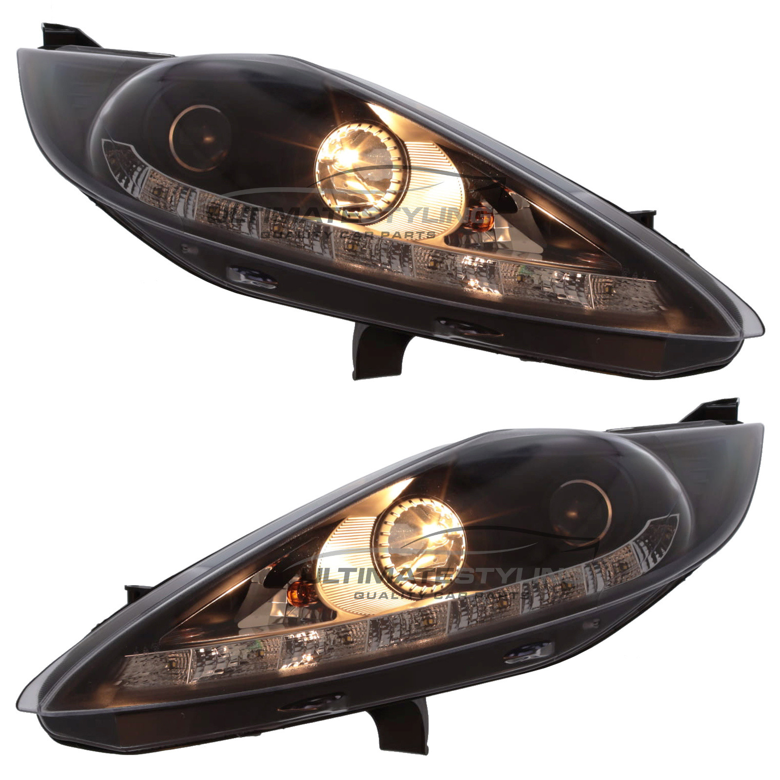 Ford Fiesta Mk7 2008-2013 Upgrade Headlights Black Inner LED DRL Projector Xenon Look