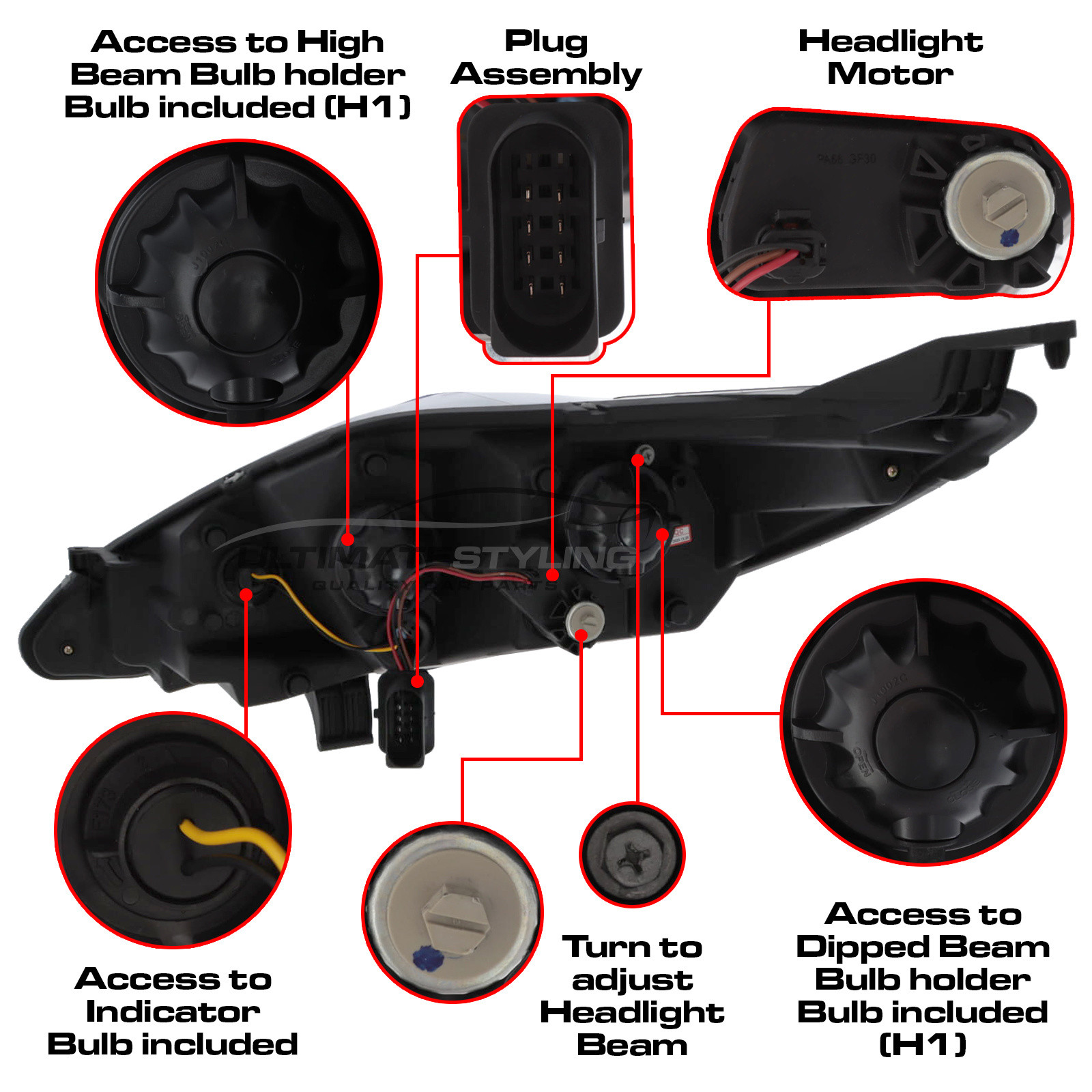 Ford Fiesta Mk7 2008-2013 Upgrade Headlights Black Inner LED DRL Projector Xenon Look