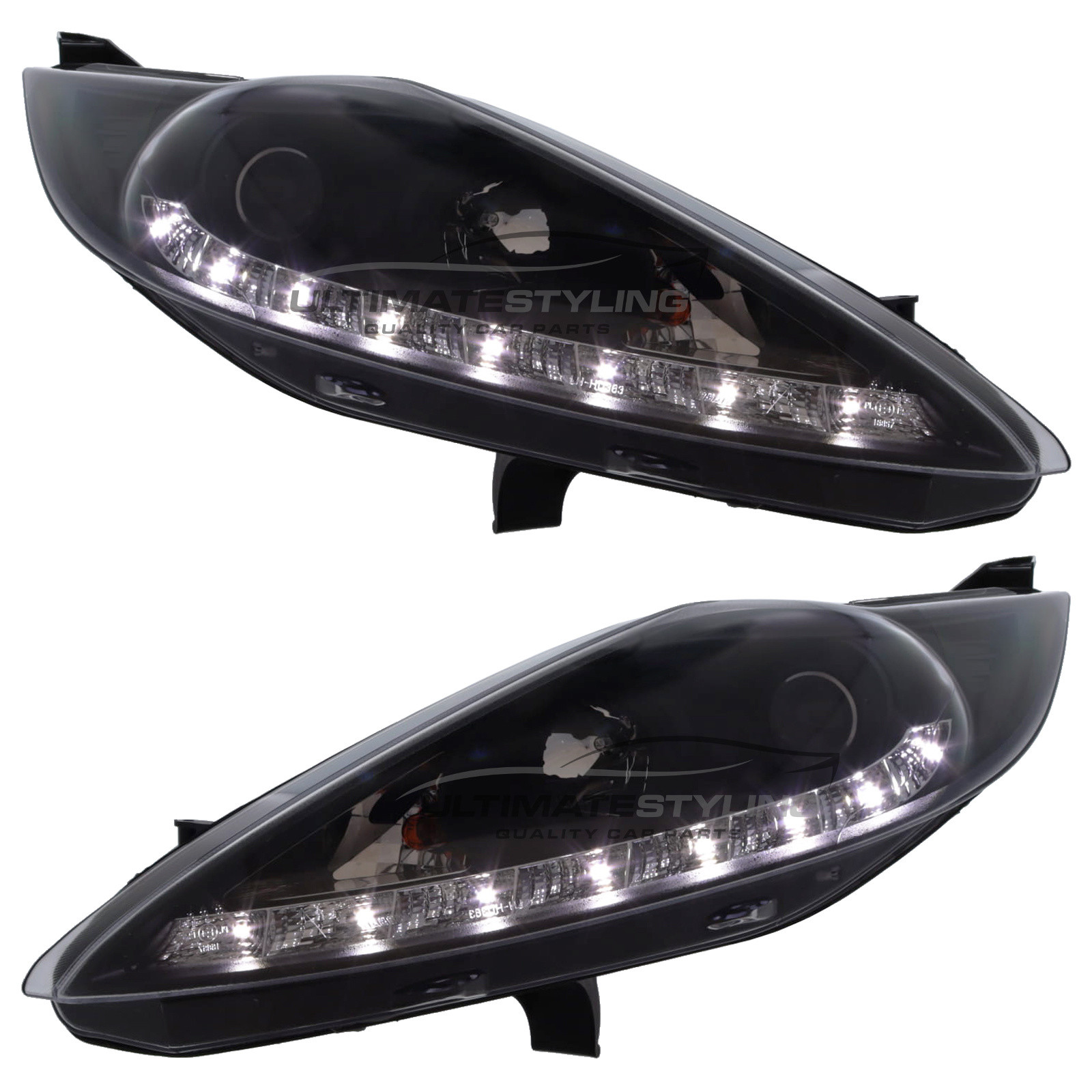 Ford Fiesta Mk7 2008-2013 Upgrade Headlights Black Inner LED DRL Projector Xenon Look